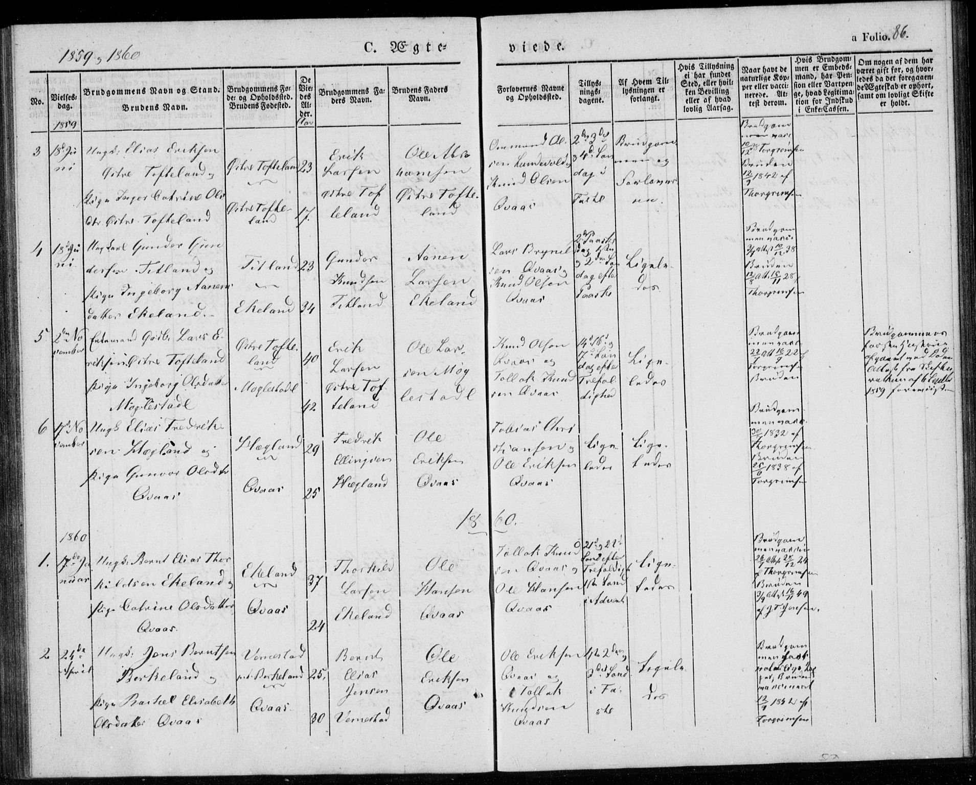 Lyngdal sokneprestkontor, AV/SAK-1111-0029/F/Fa/Fab/L0001: Parish register (official) no. A 1, 1838-1860, p. 86