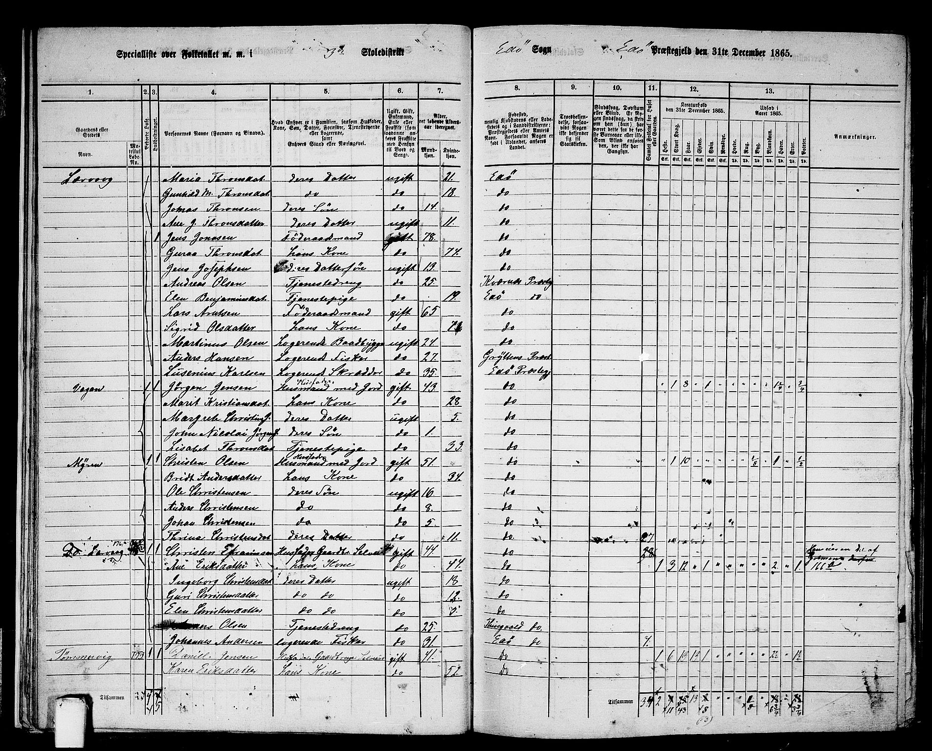 RA, 1865 census for Edøy, 1865, p. 19