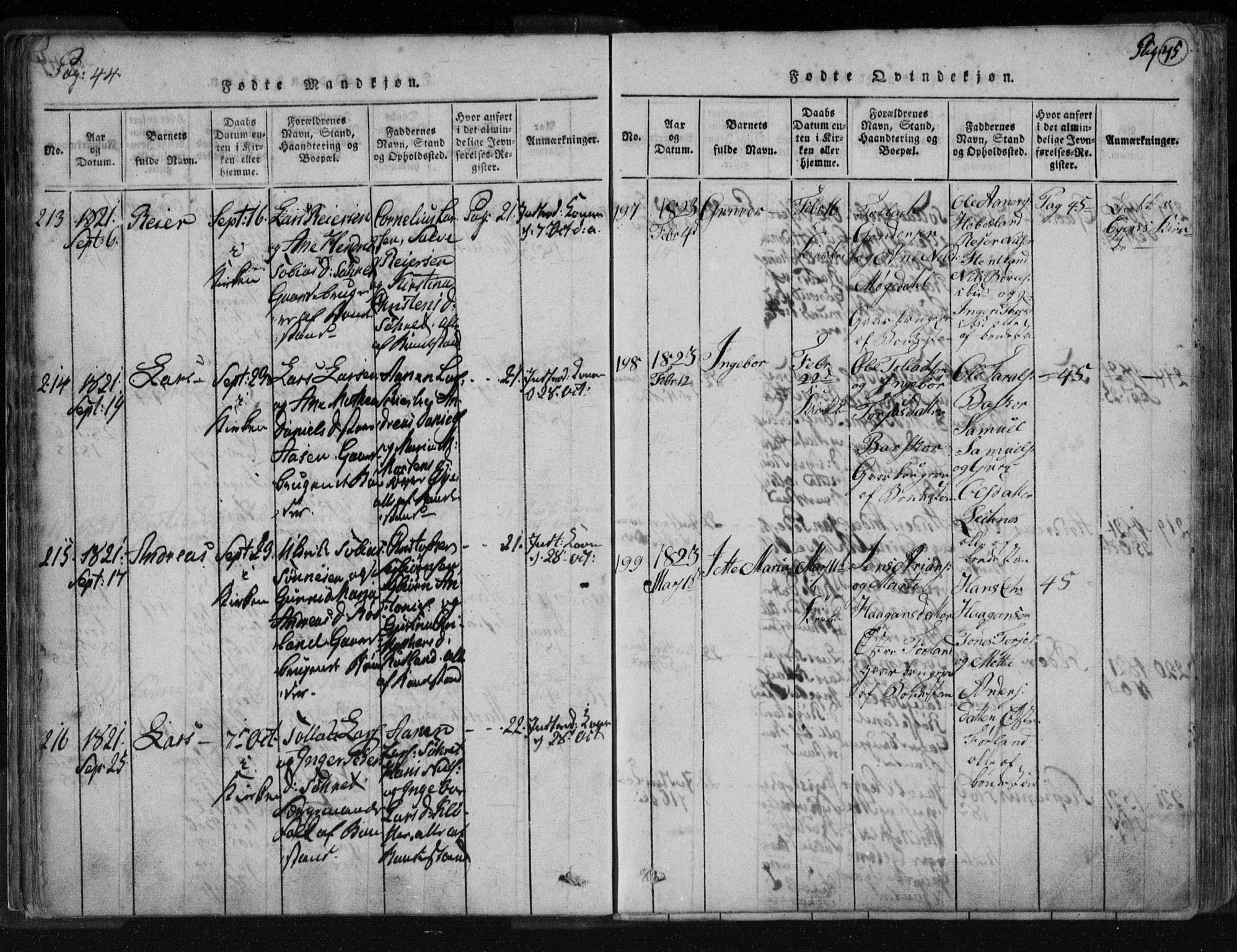 Kvinesdal sokneprestkontor, AV/SAK-1111-0026/F/Fa/Fab/L0003: Parish register (official) no. A 3, 1815-1829, p. 45