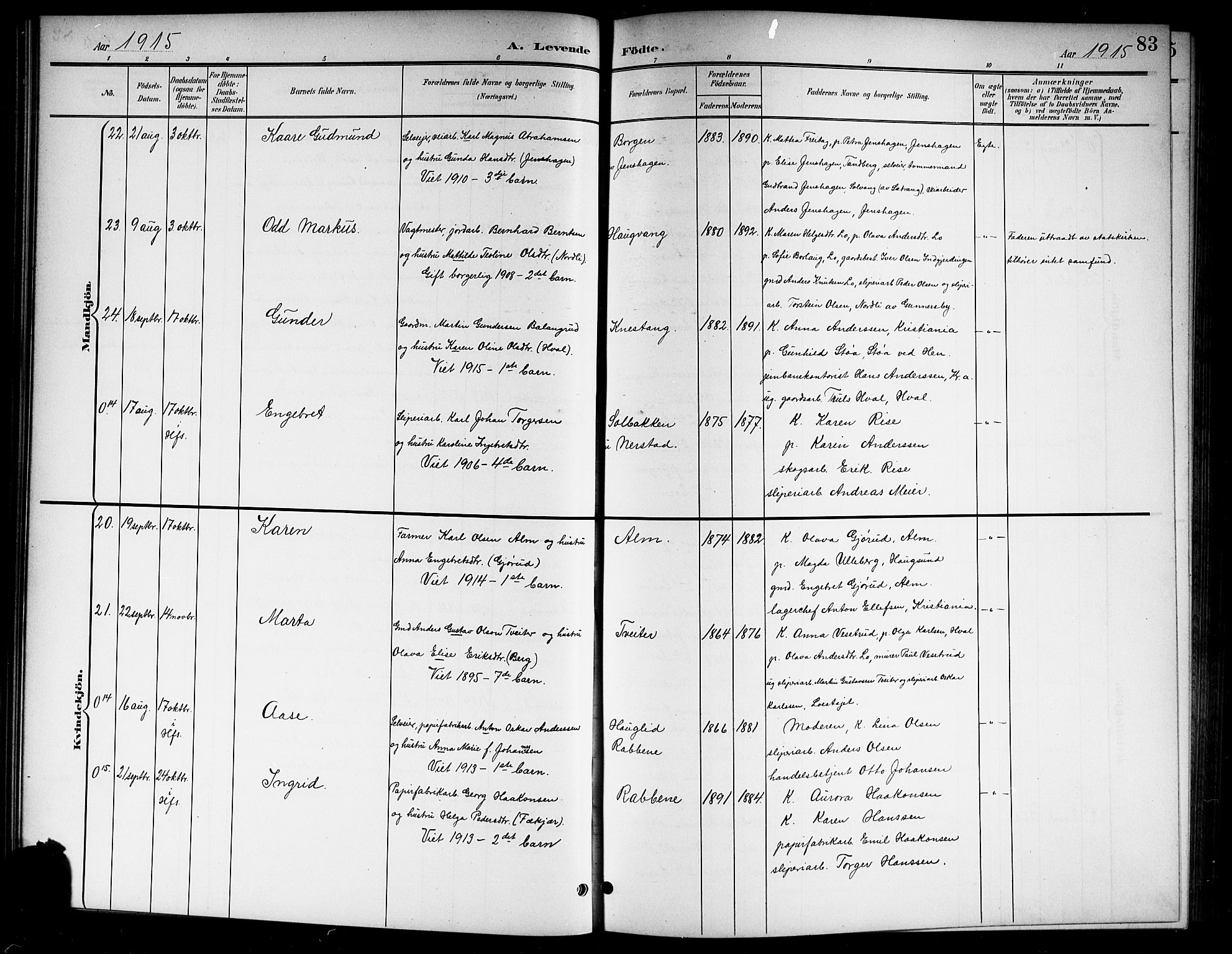 Norderhov kirkebøker, SAKO/A-237/G/Gb/L0002: Parish register (copy) no. II 2, 1891-1921, p. 83