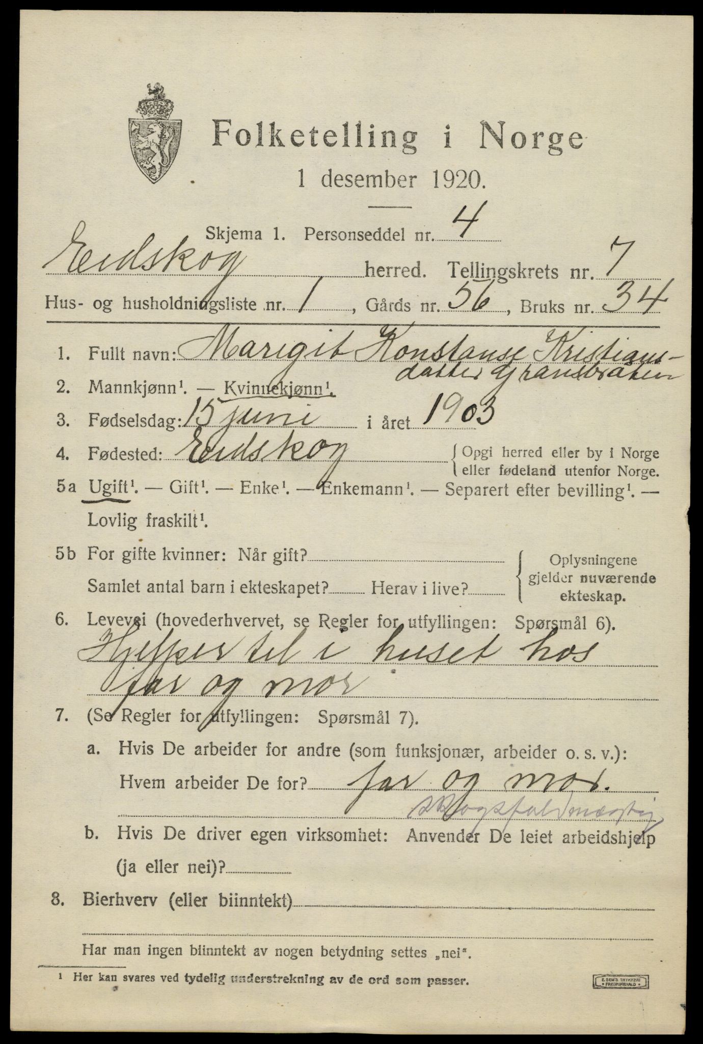 SAH, 1920 census for Eidskog, 1920, p. 8449