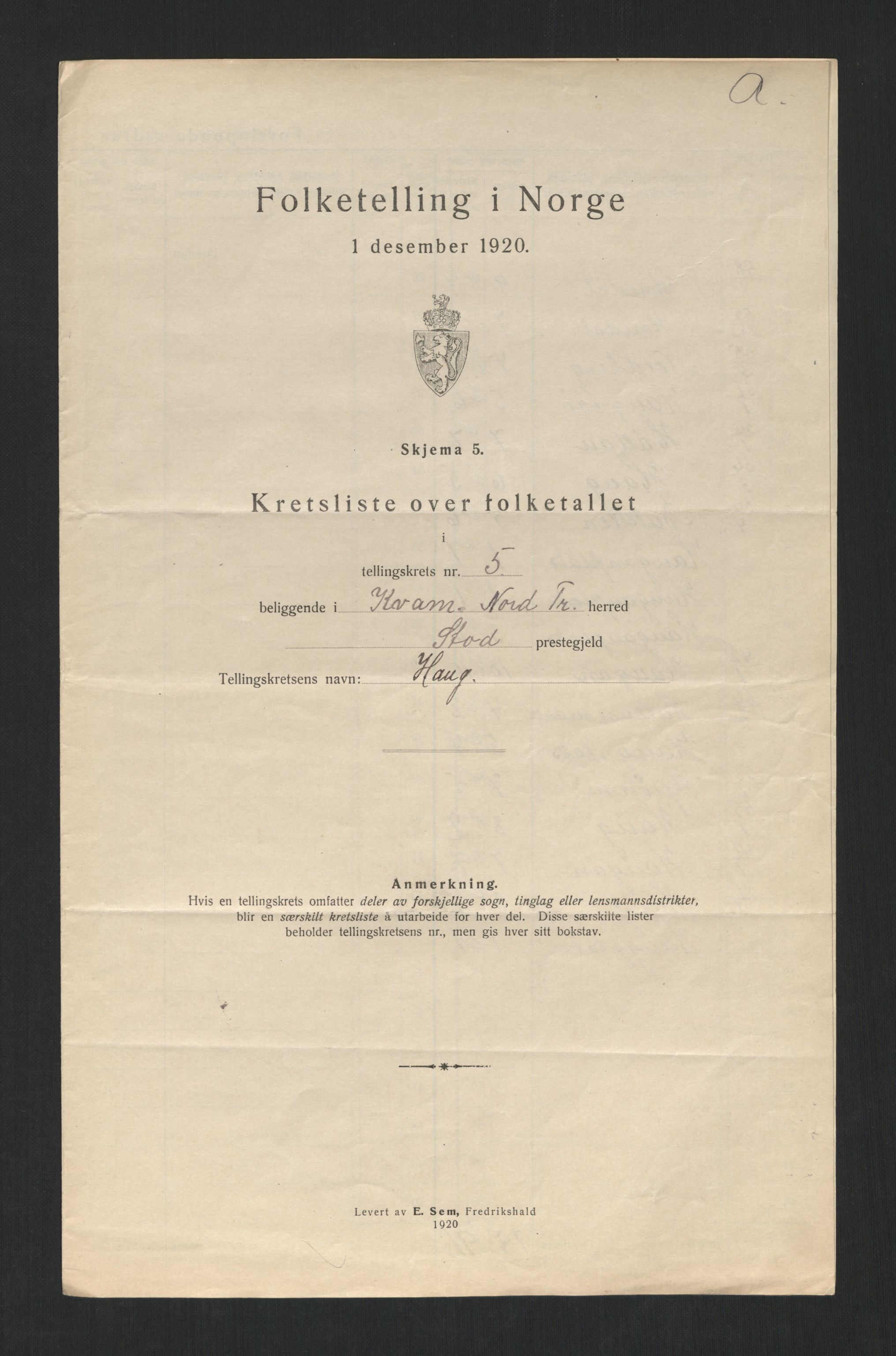 SAT, 1920 census for Kvam, 1920, p. 22