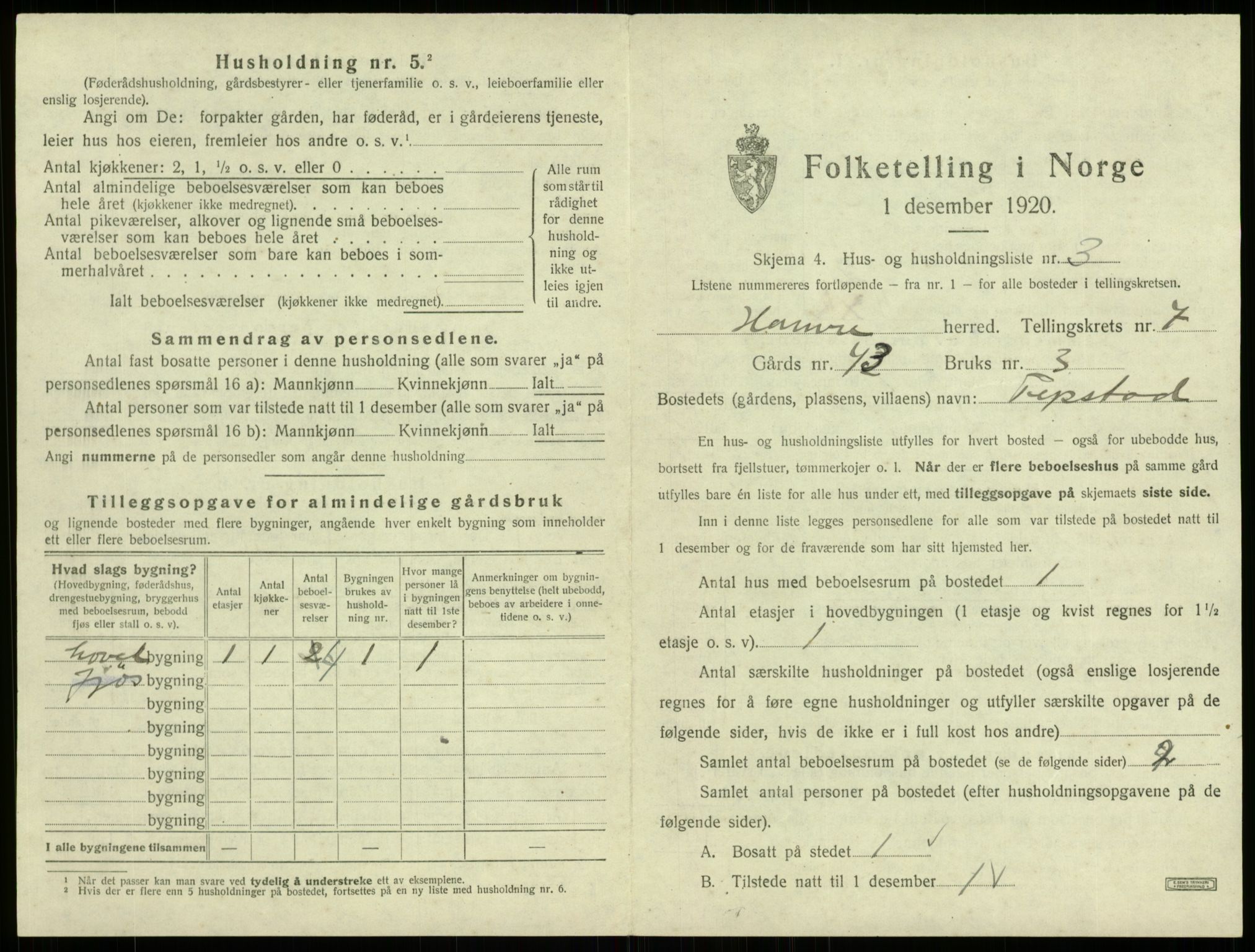 SAB, 1920 census for Hamre, 1920, p. 614