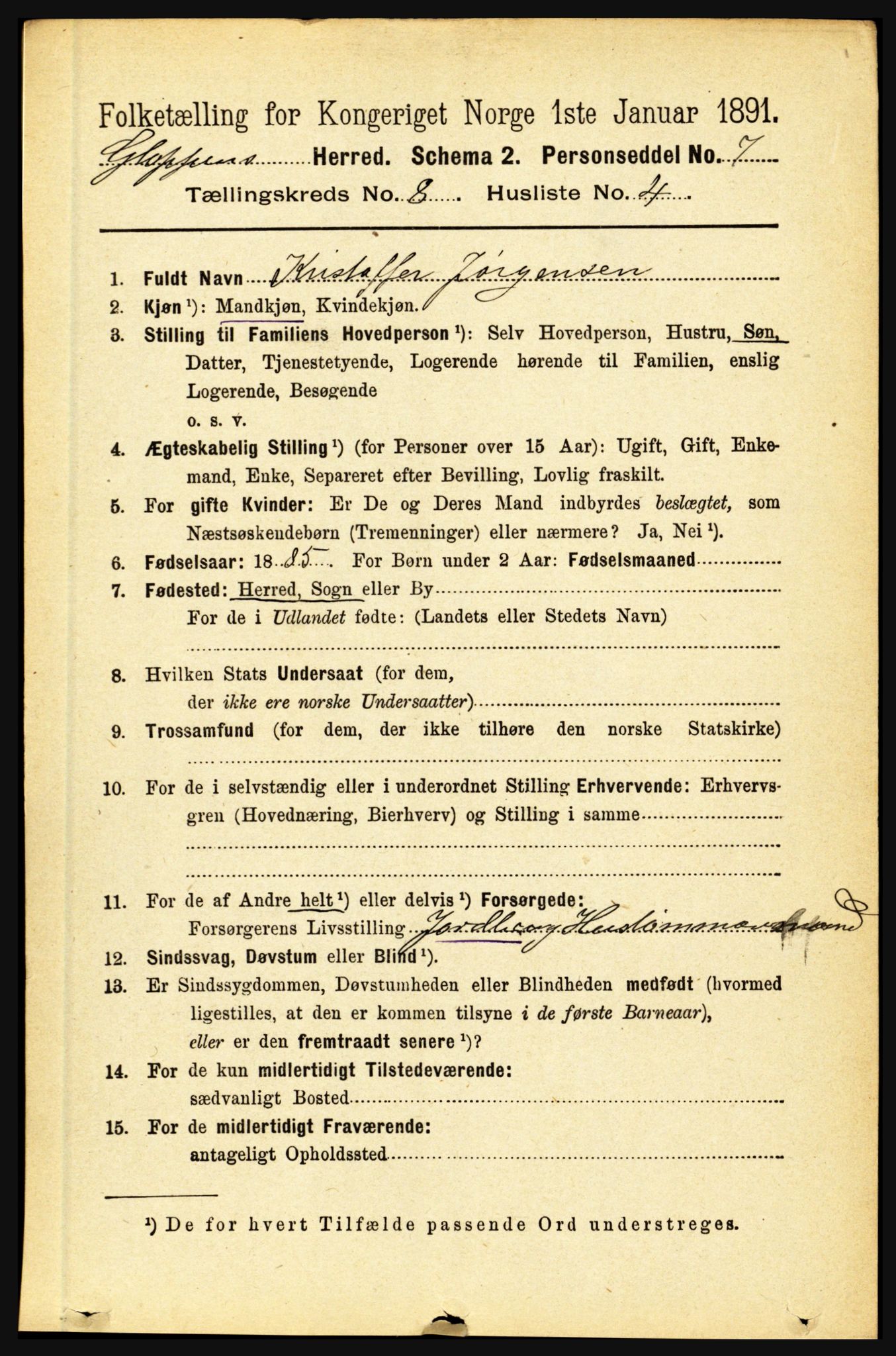 RA, 1891 census for 1445 Gloppen, 1891, p. 3177