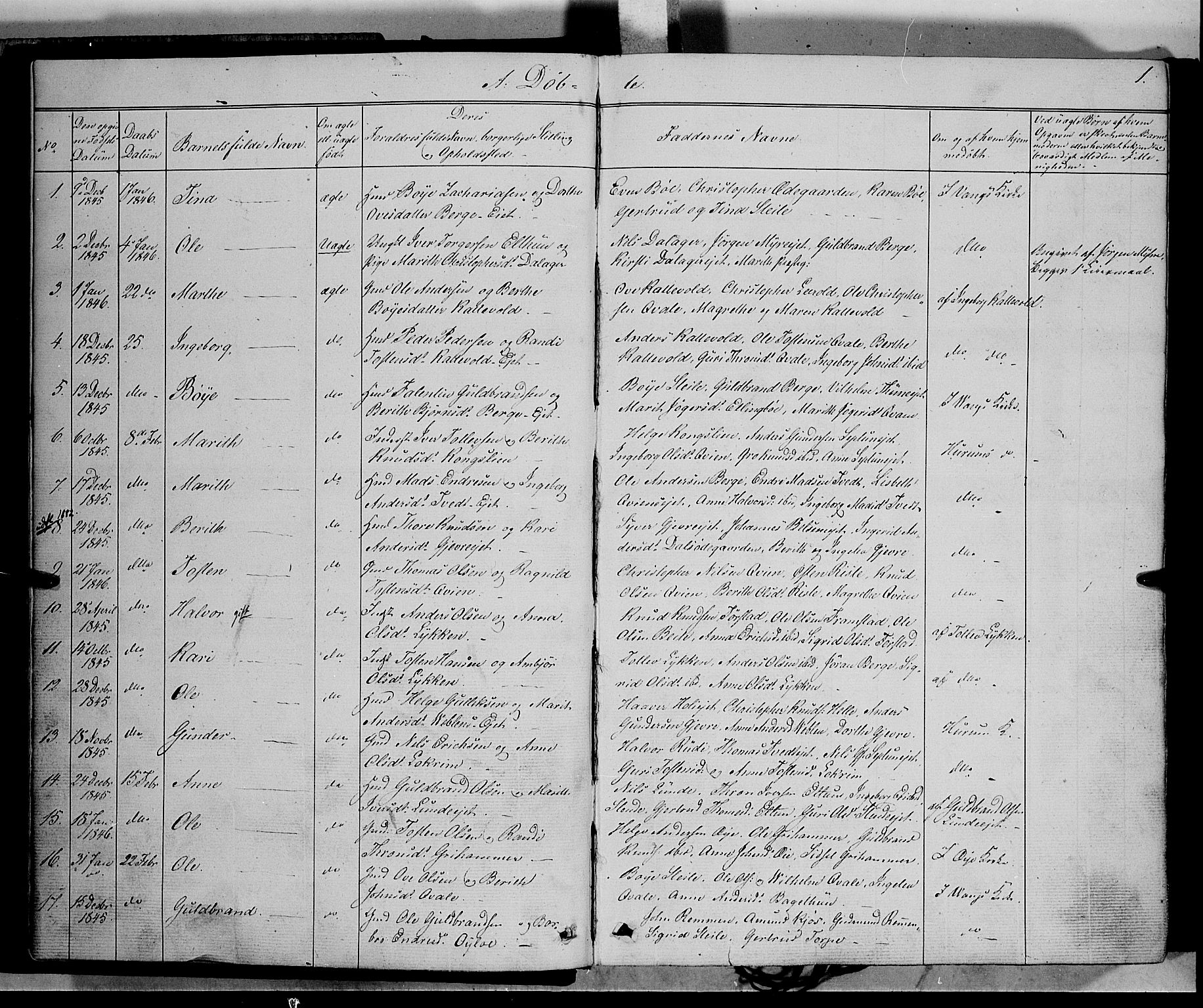 Vang prestekontor, Valdres, SAH/PREST-140/H/Ha/L0006: Parish register (official) no. 6, 1846-1864, p. 1