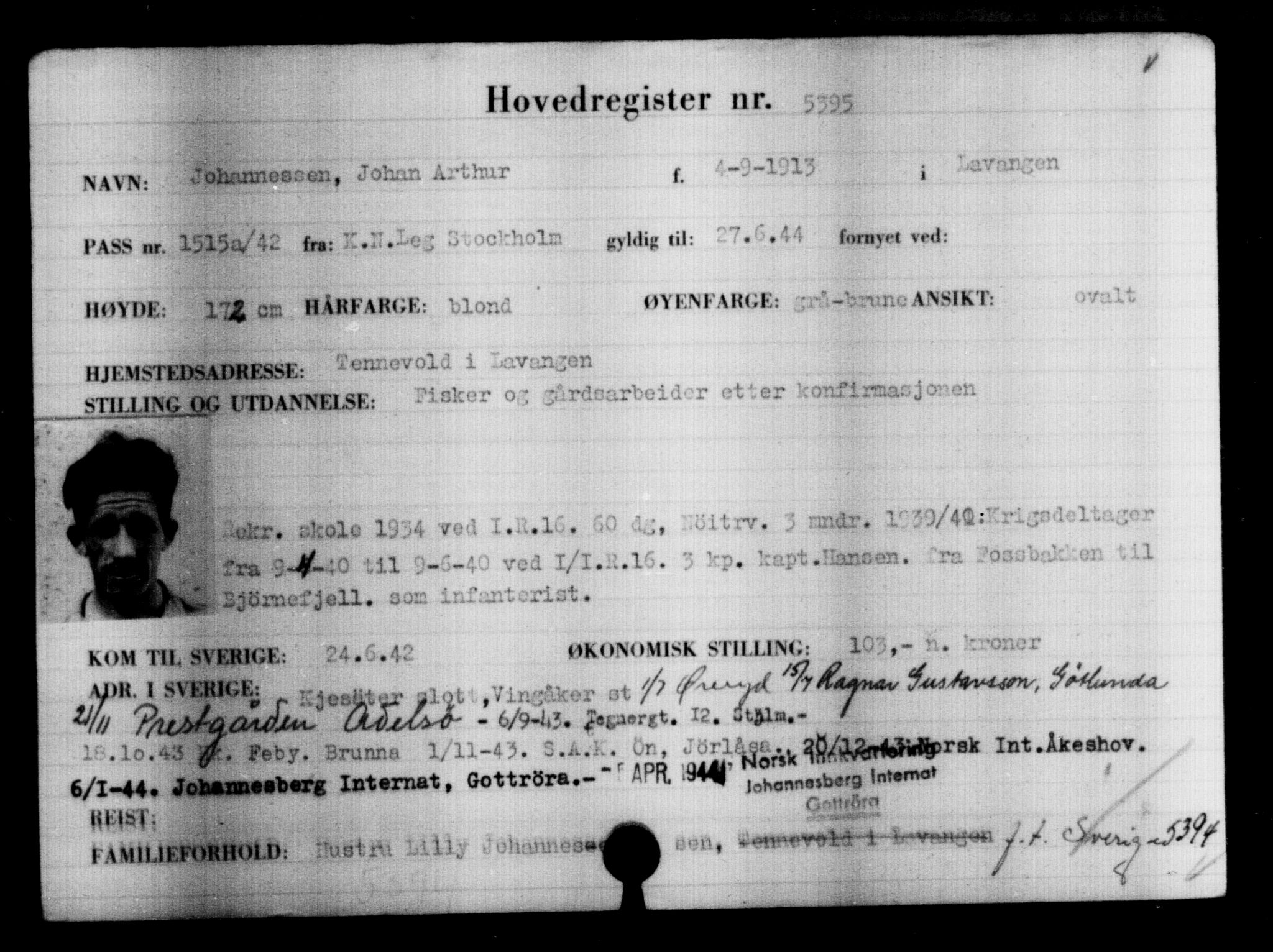 Utenriksstasjonene, Legasjonen i Stockholm, Flyktningkontoret, AV/RA-S-6753/V/Va/L0004: Kjesäterkartoteket, flyktninger med registreringsnr. 3496-6610, 1940-1945, p. 2190