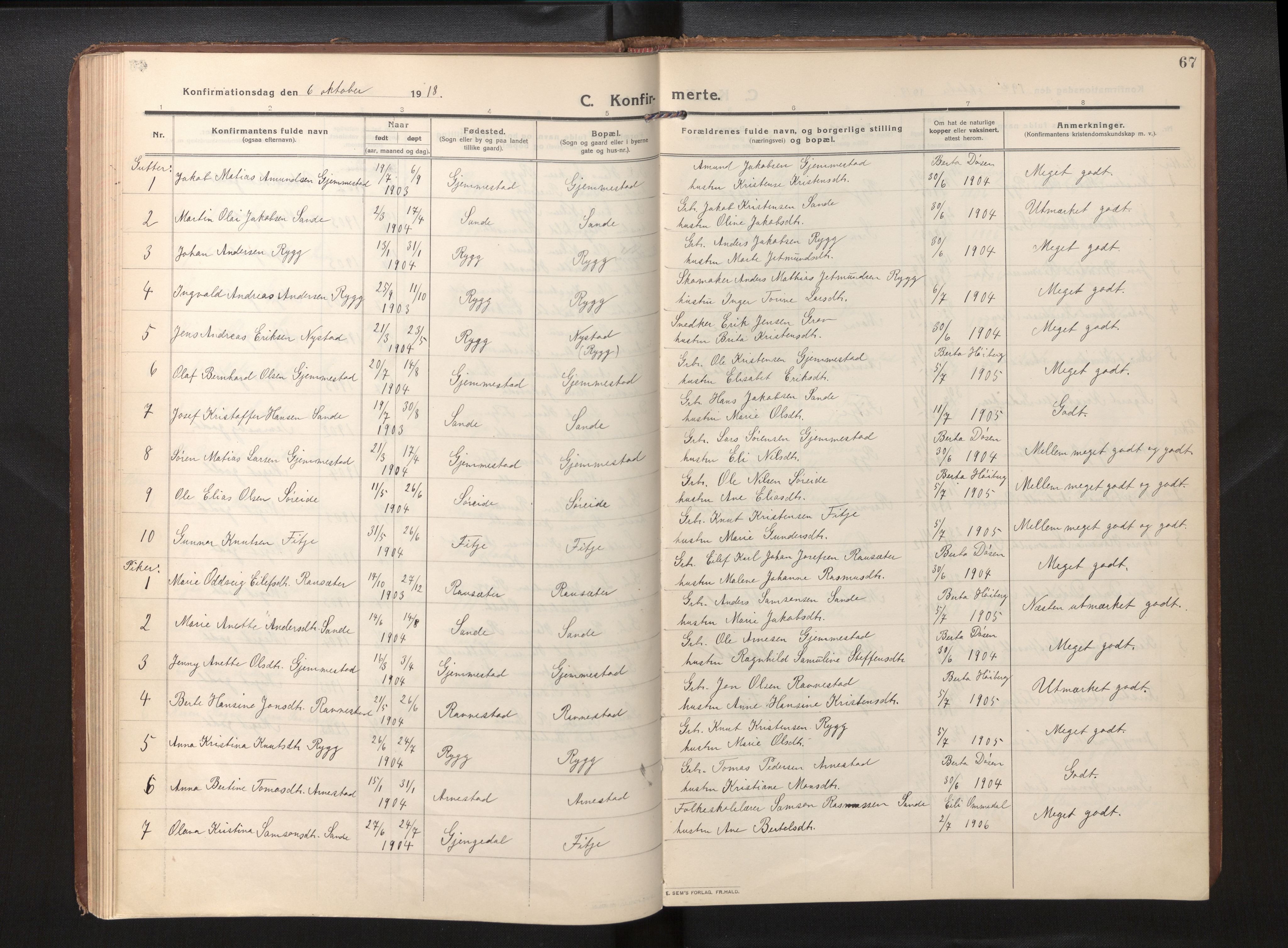 Gloppen sokneprestembete, AV/SAB-A-80101/H/Haa/Haad/L0002: Parish register (official) no. D 2, 1911-1925, p. 66b-67a