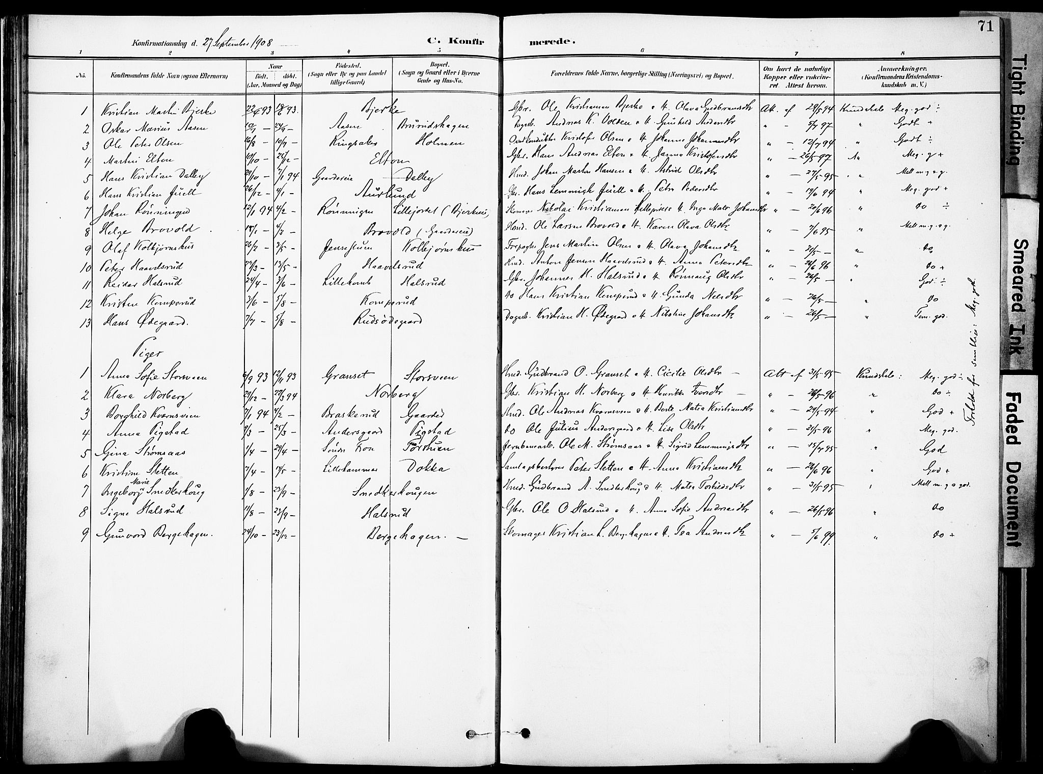 Nordre Land prestekontor, SAH/PREST-124/H/Ha/Haa/L0006: Parish register (official) no. 6, 1897-1914, p. 71