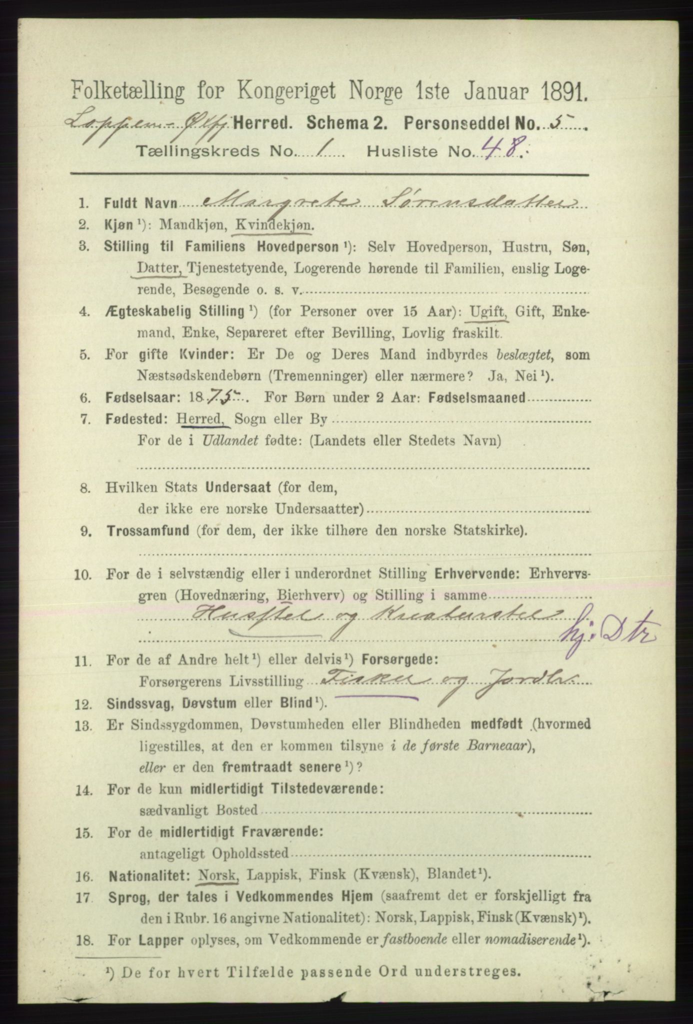 RA, 1891 census for 2014 Loppa, 1891, p. 318