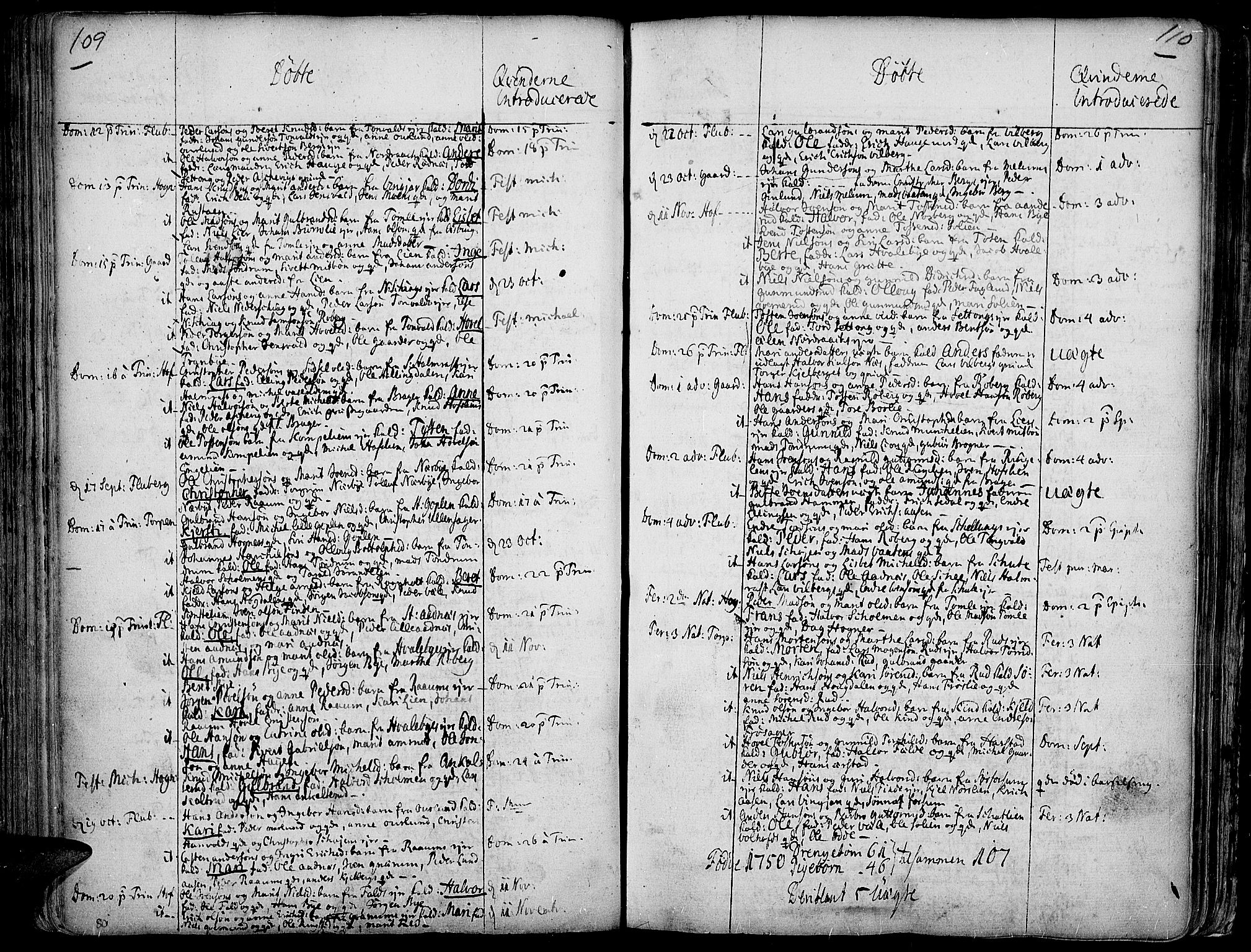 Land prestekontor, AV/SAH-PREST-120/H/Ha/Haa/L0002: Parish register (official) no. 2, 1733-1764, p. 109-110