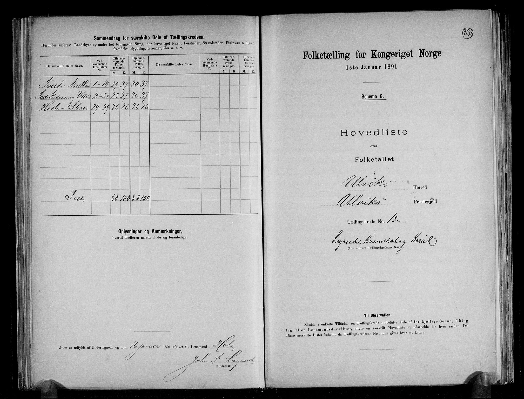 RA, 1891 census for 1233 Ulvik, 1891, p. 33