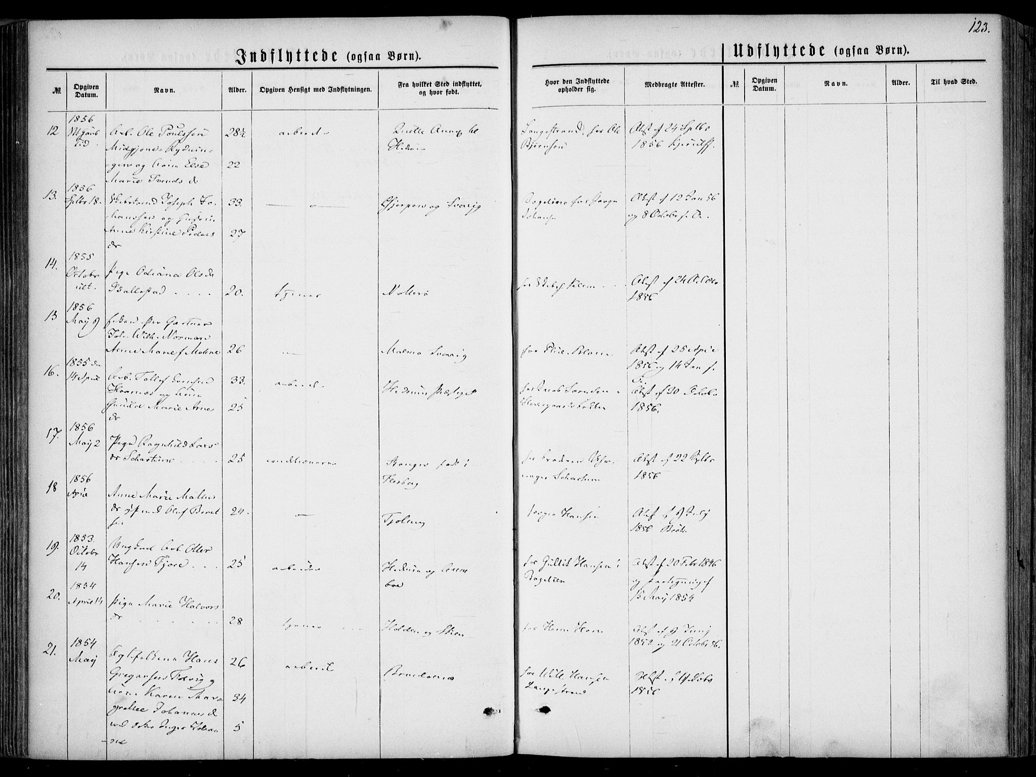 Larvik kirkebøker, AV/SAKO-A-352/F/Fa/L0005: Parish register (official) no. I 5, 1856-1870, p. 123