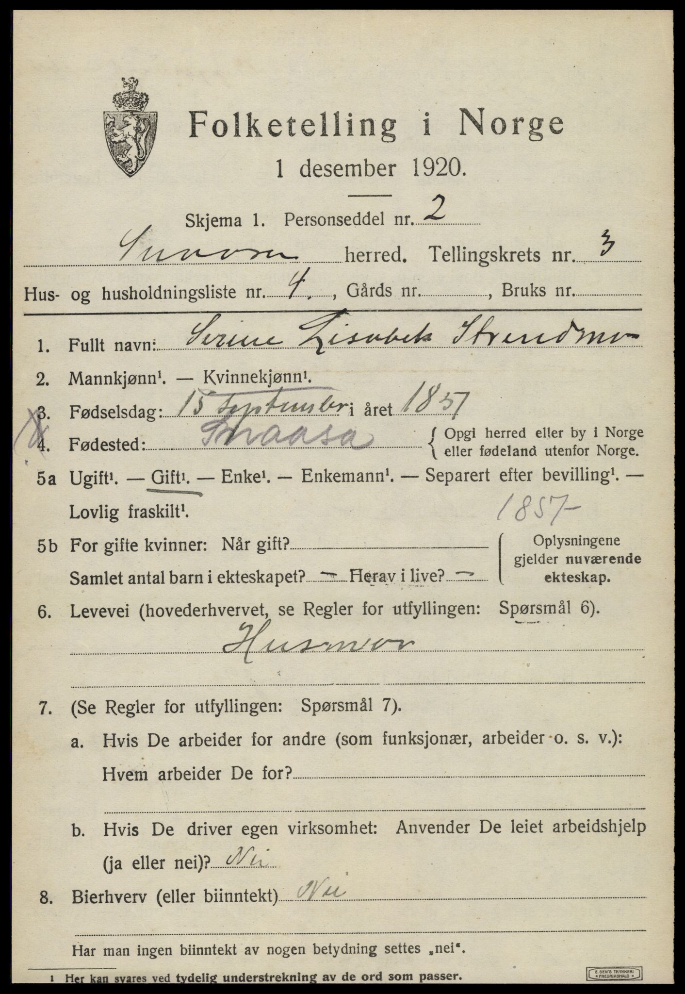 SAT, 1920 census for Snåsa, 1920, p. 1570