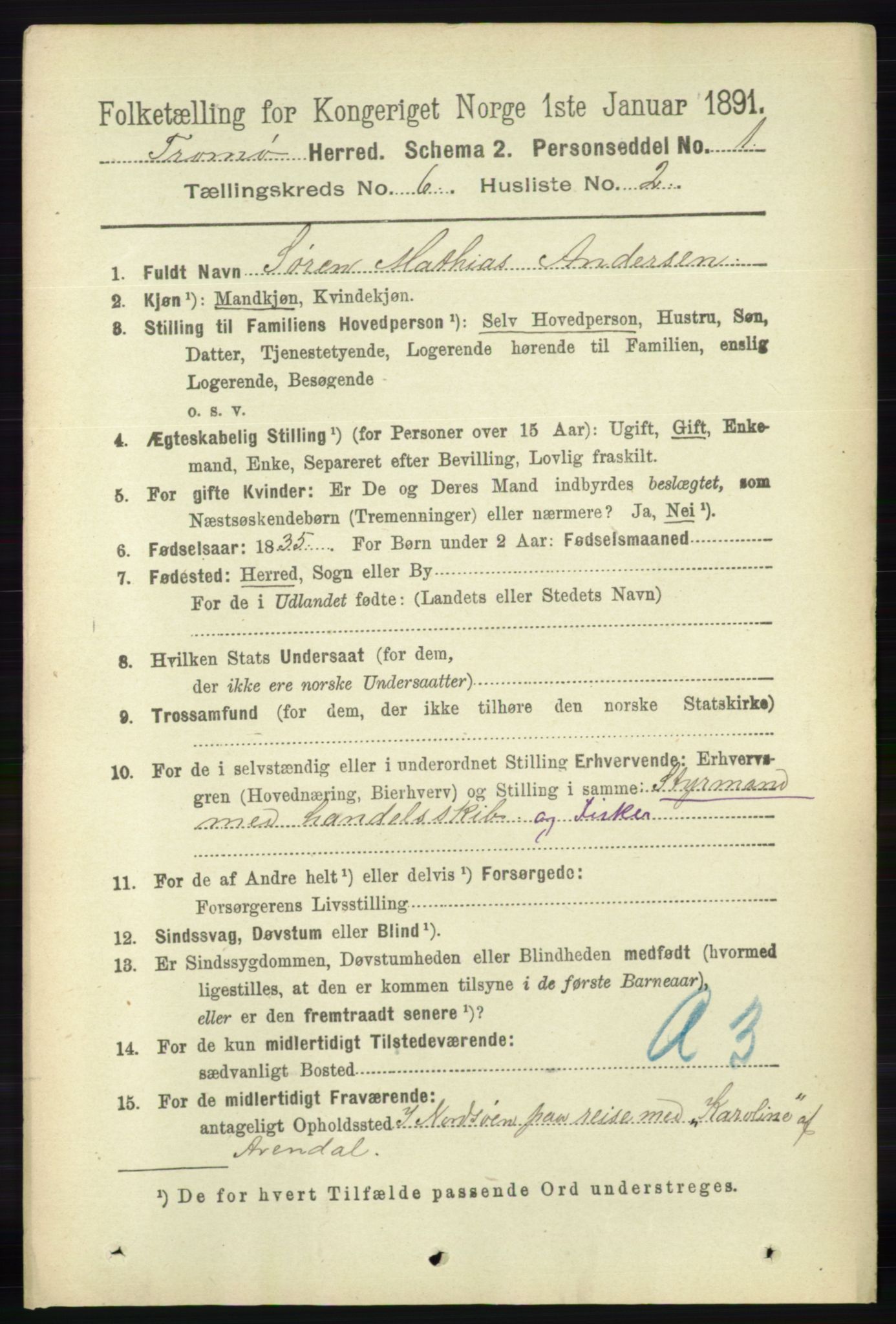 RA, 1891 census for 0921 Tromøy, 1891, p. 2870