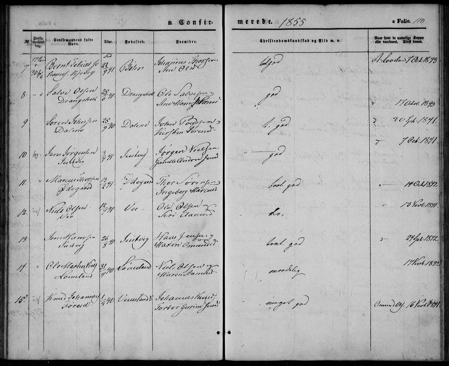 Tveit sokneprestkontor, AV/SAK-1111-0043/F/Fa/L0005: Parish register (official) no. A 5, 1853-1871, p. 110