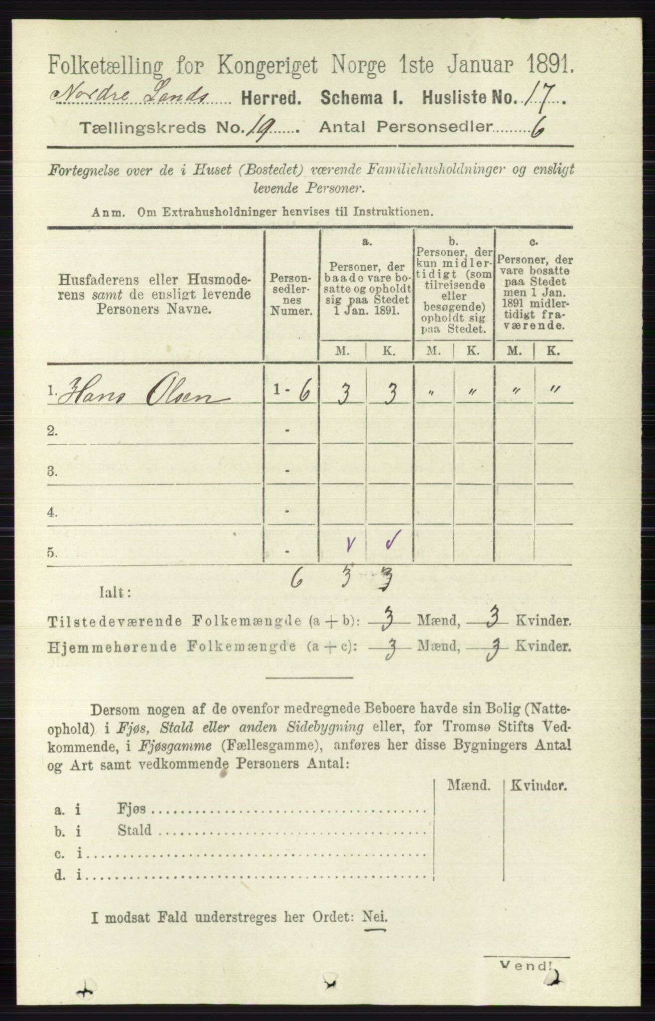 RA, 1891 census for 0538 Nordre Land, 1891, p. 4610