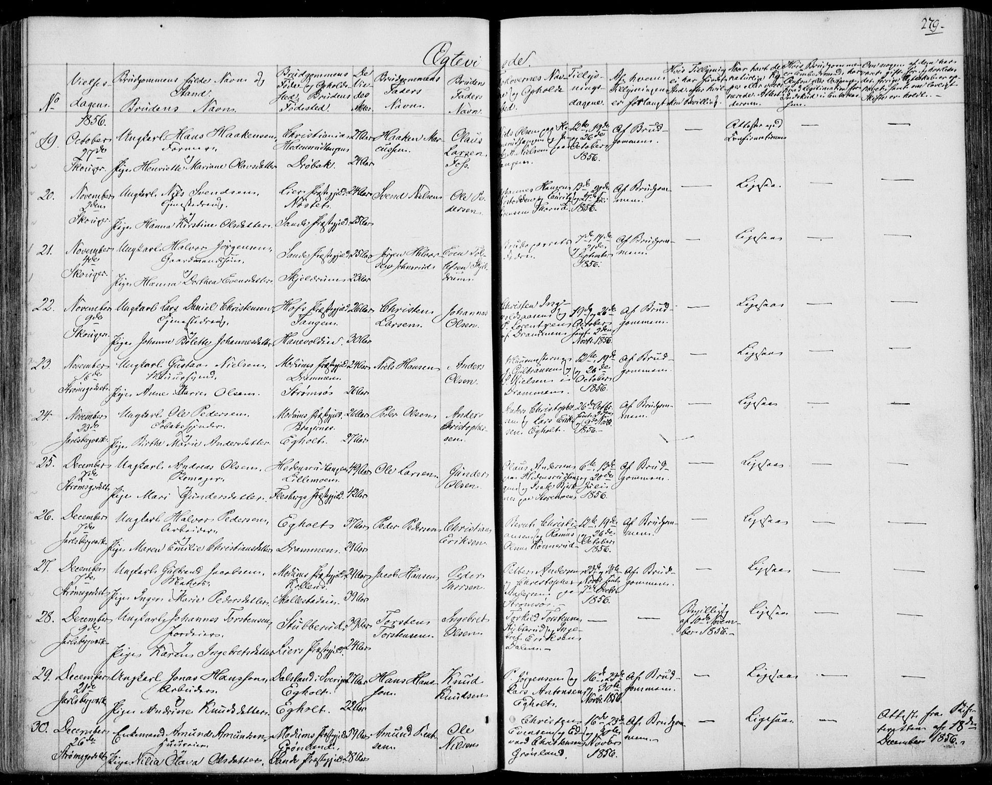 Skoger kirkebøker, SAKO/A-59/F/Fa/L0003: Parish register (official) no. I 3, 1842-1861, p. 279