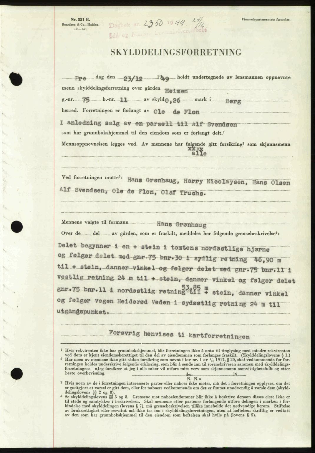 Idd og Marker sorenskriveri, AV/SAO-A-10283/G/Gb/Gbb/L0013: Mortgage book no. A13, 1949-1950, Diary no: : 2350/1949