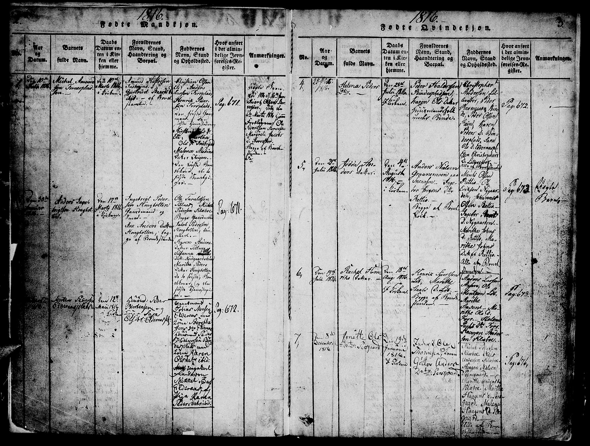Ministerialprotokoller, klokkerbøker og fødselsregistre - Nord-Trøndelag, SAT/A-1458/746/L0441: Parish register (official) no. 746A03 /1, 1816-1827, p. 2-3