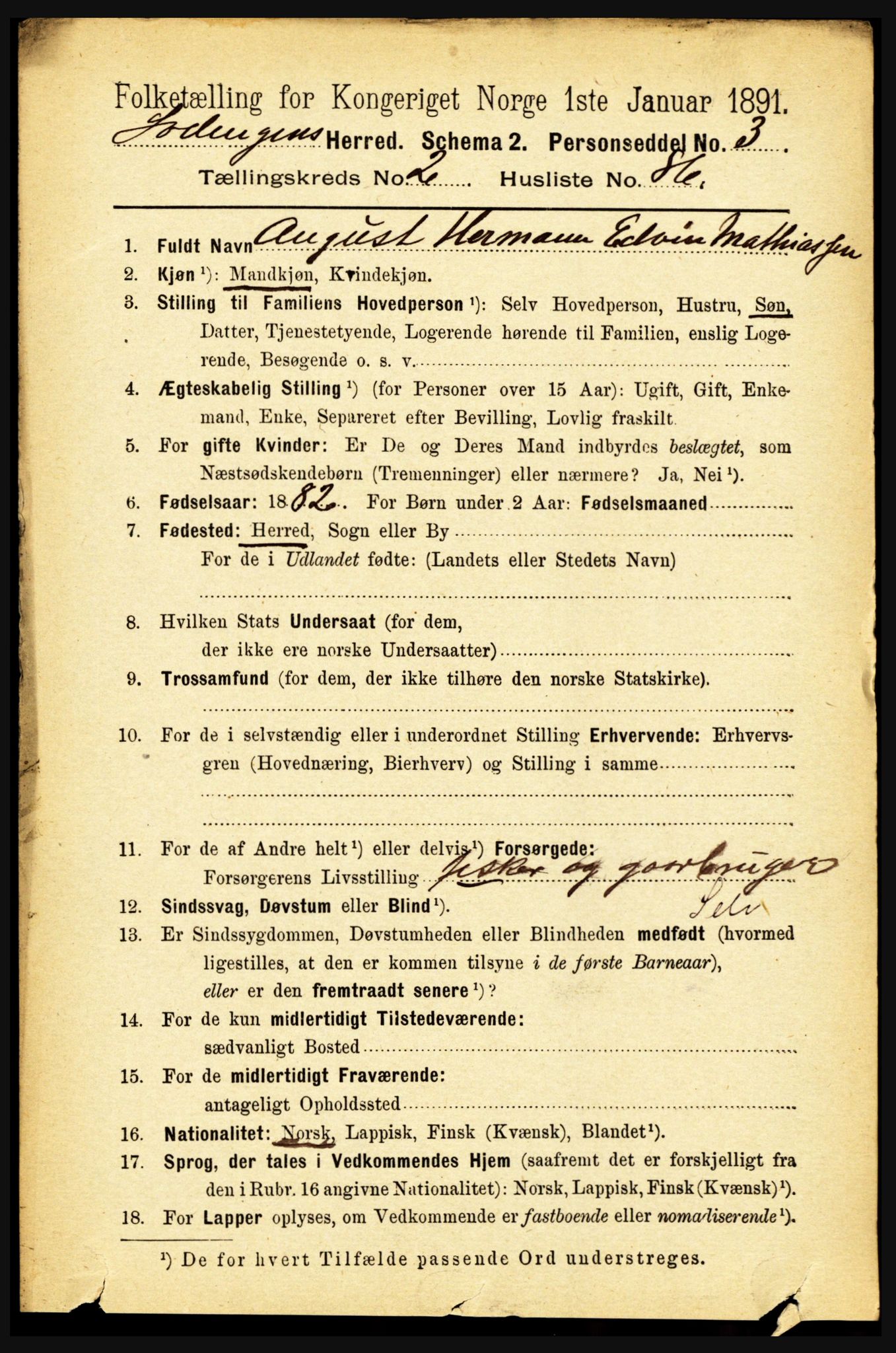 RA, 1891 census for 1851 Lødingen, 1891, p. 1289