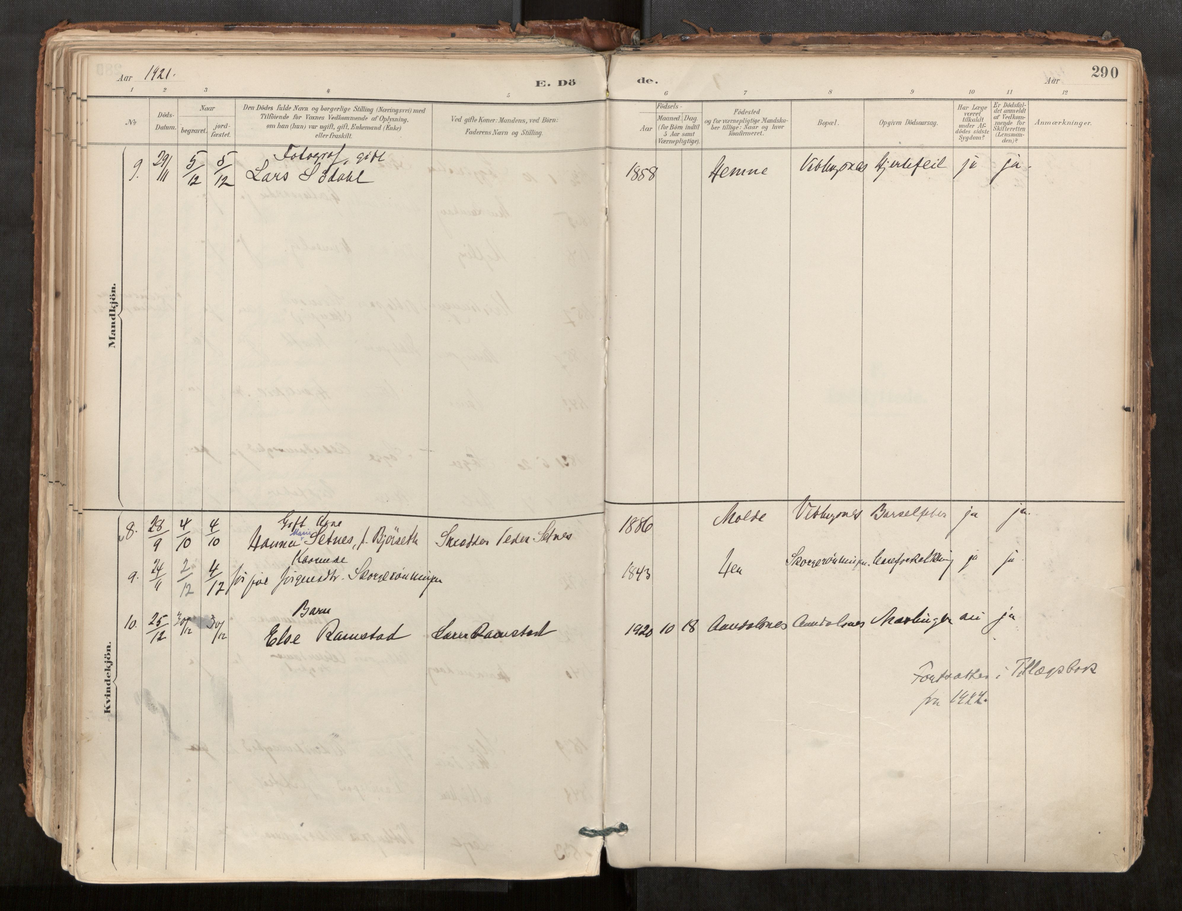 Ministerialprotokoller, klokkerbøker og fødselsregistre - Møre og Romsdal, AV/SAT-A-1454/544/L0585: Parish register (official) no. 544A06, 1887-1924, p. 290