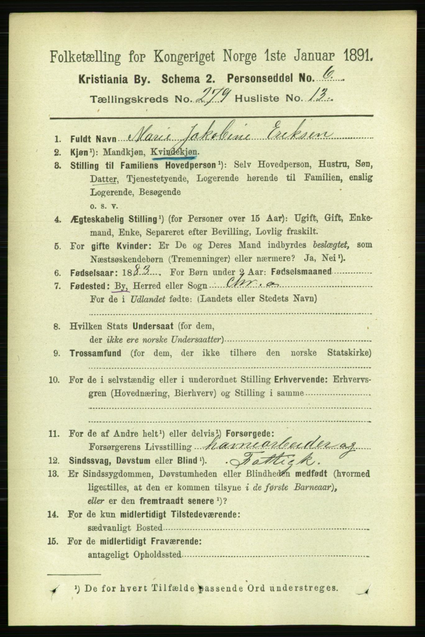 RA, 1891 census for 0301 Kristiania, 1891, p. 169623