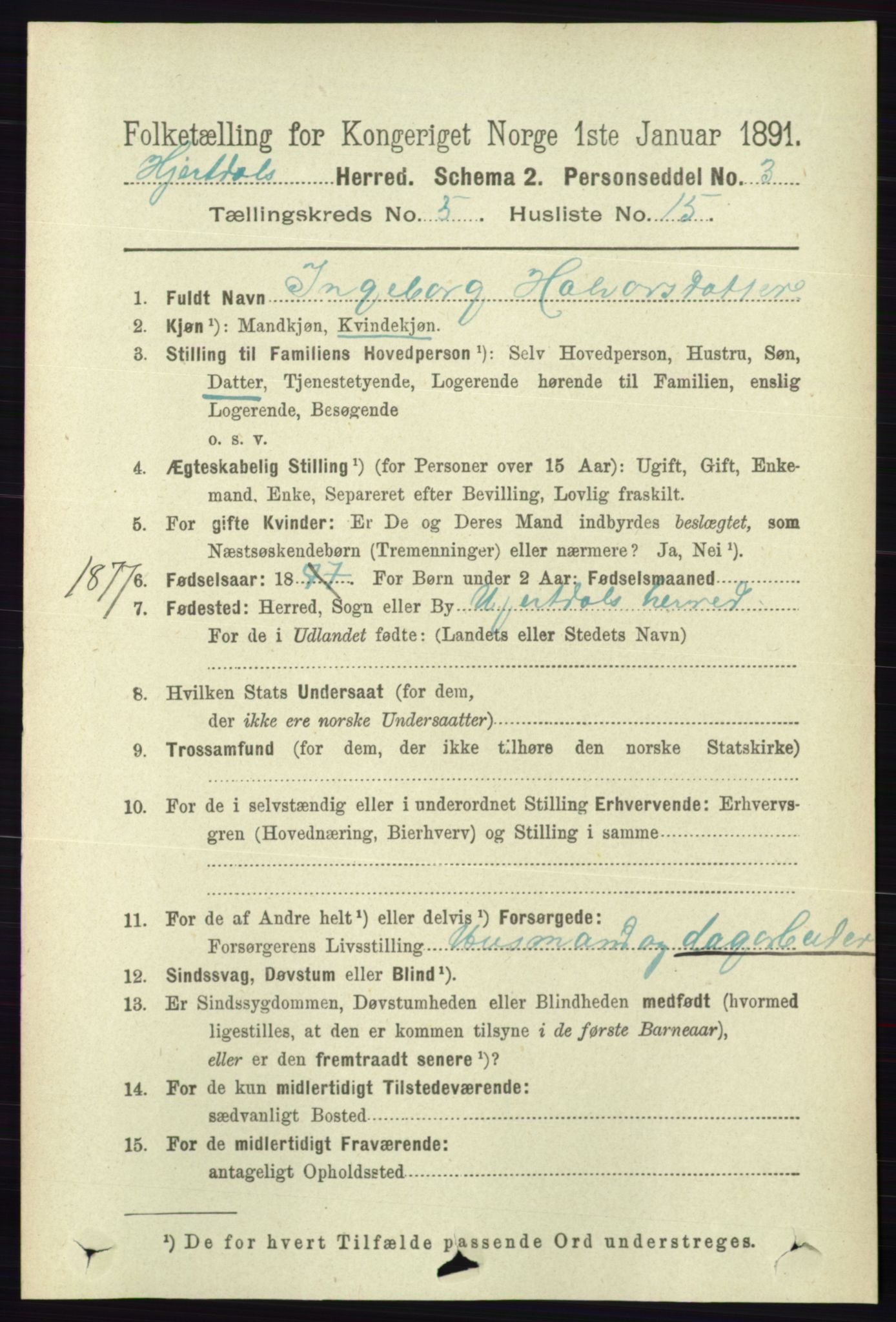 RA, 1891 census for 0827 Hjartdal, 1891, p. 1870