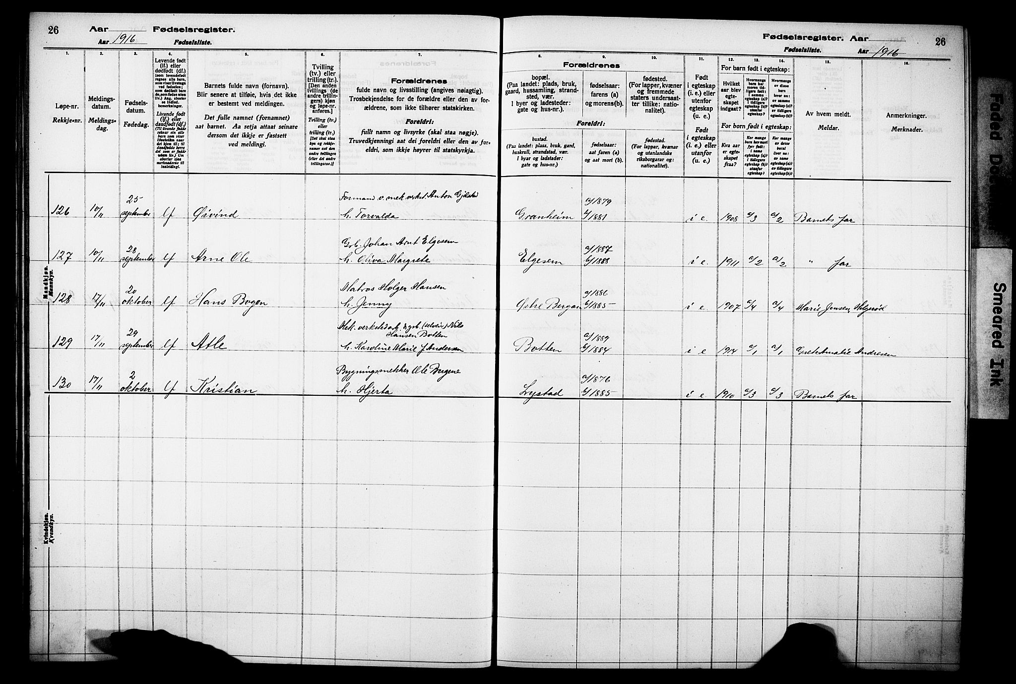 Sandar kirkebøker, AV/SAKO-A-243/J/Ja/L0001: Birth register no. 1, 1916-1922, p. 26