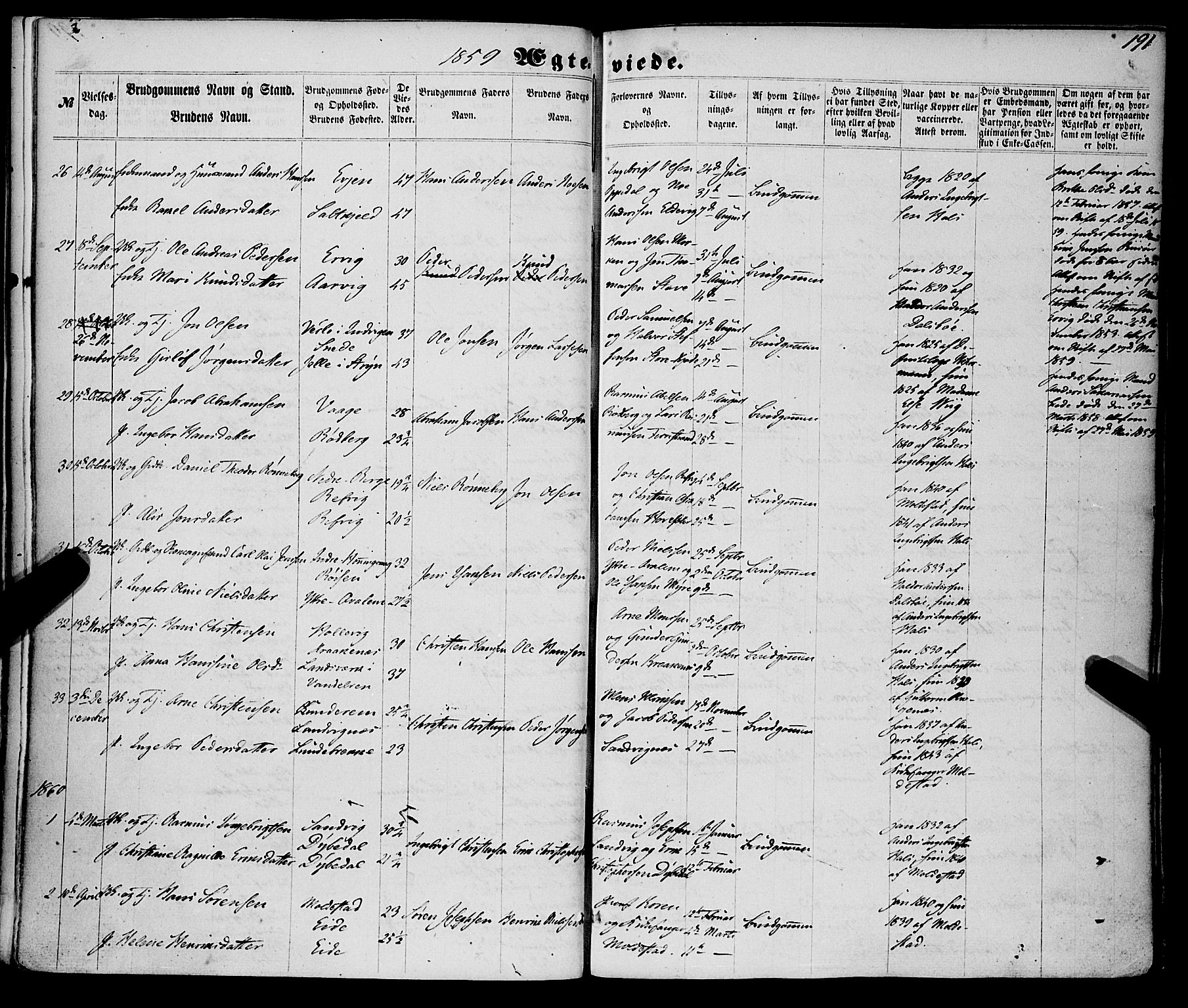 Selje sokneprestembete, SAB/A-99938/H/Ha/Haa/Haaa: Parish register (official) no. A 11, 1858-1870, p. 191