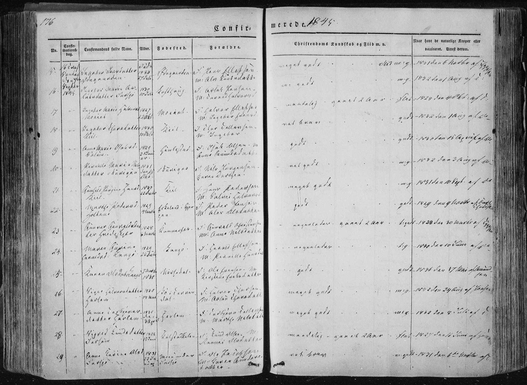 Sannidal kirkebøker, SAKO/A-296/F/Fa/L0007: Parish register (official) no. 7, 1831-1854, p. 176