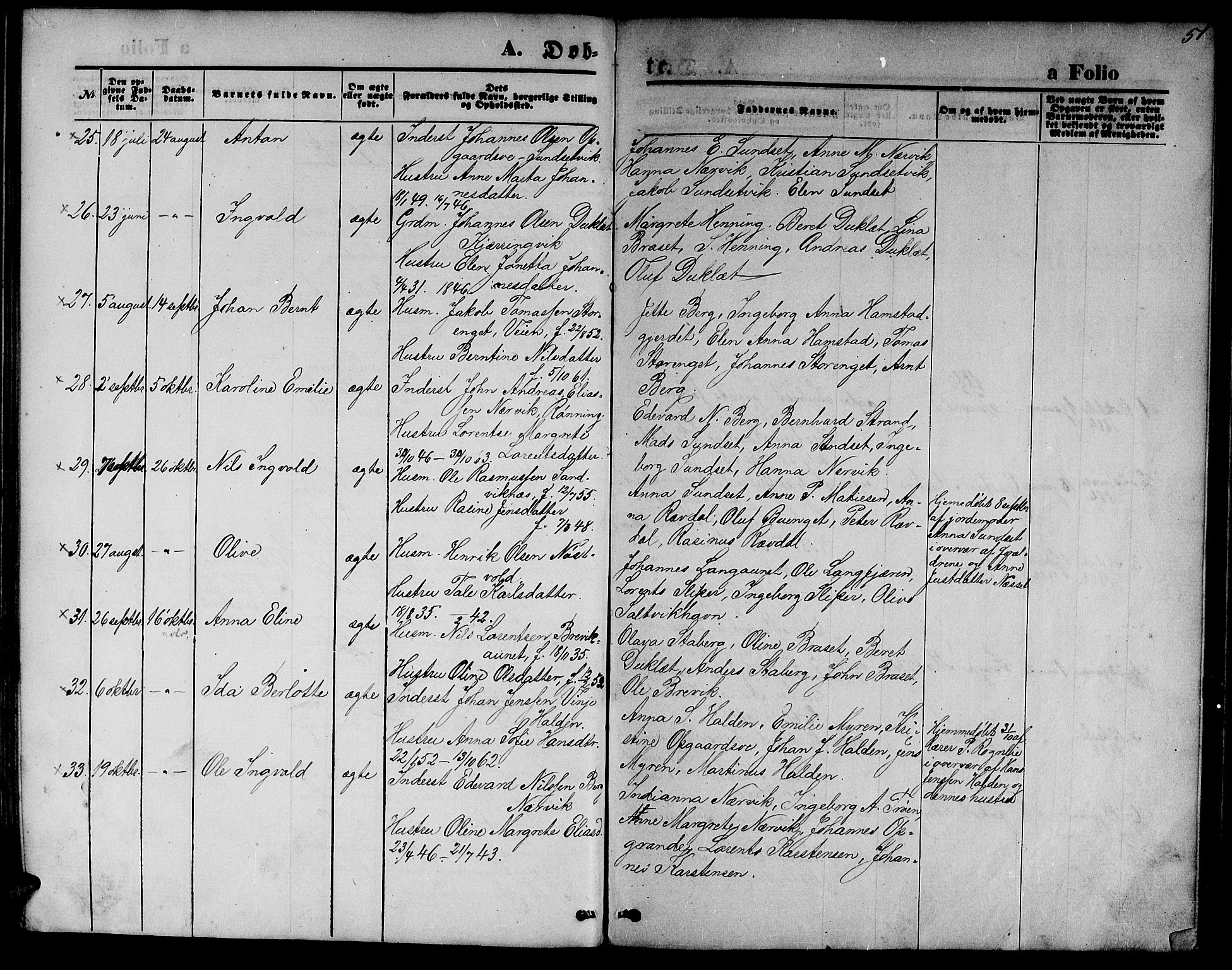 Ministerialprotokoller, klokkerbøker og fødselsregistre - Nord-Trøndelag, SAT/A-1458/733/L0326: Parish register (copy) no. 733C01, 1871-1887, p. 51