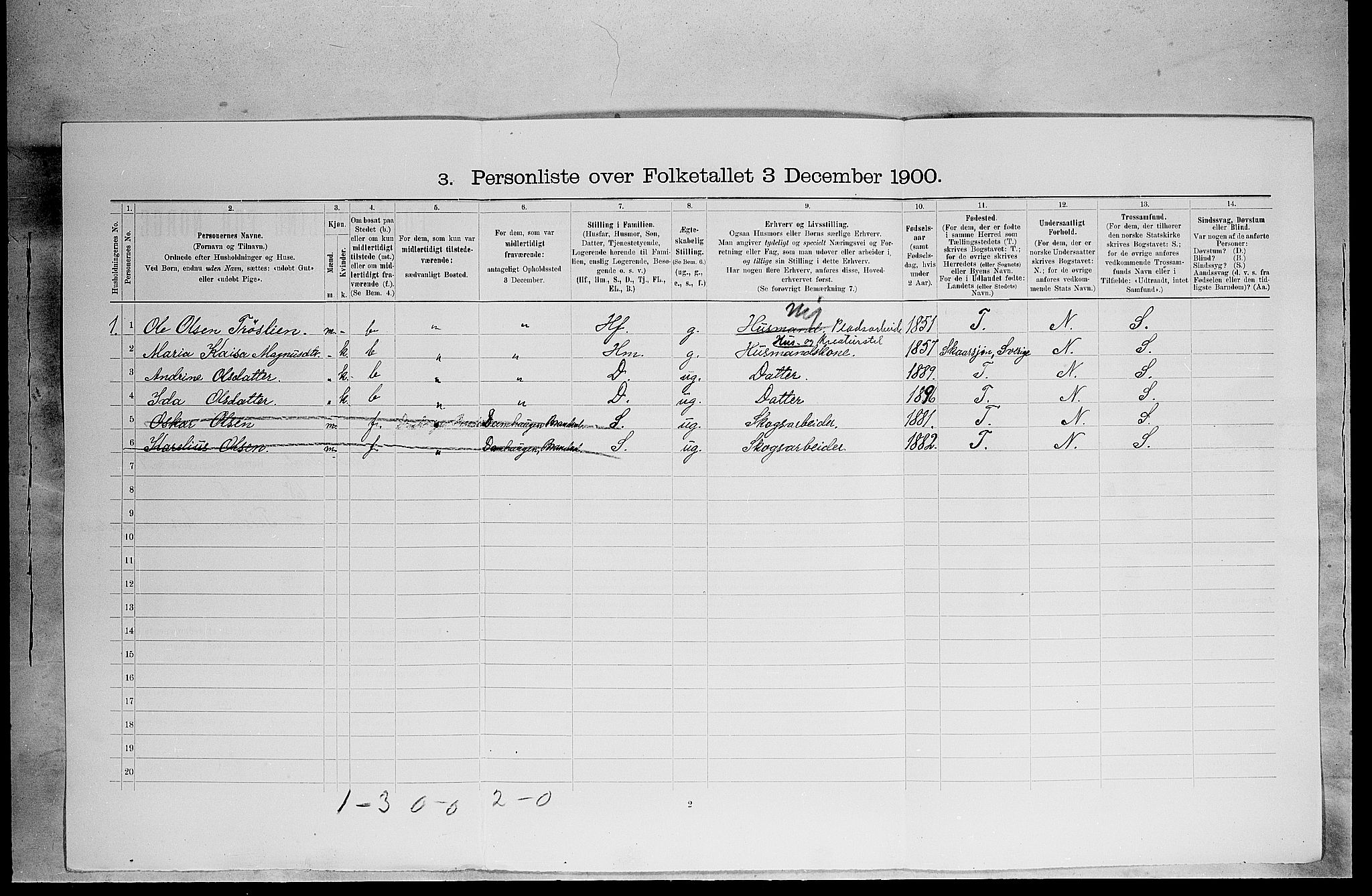 SAH, 1900 census for Brandval, 1900, p. 1164