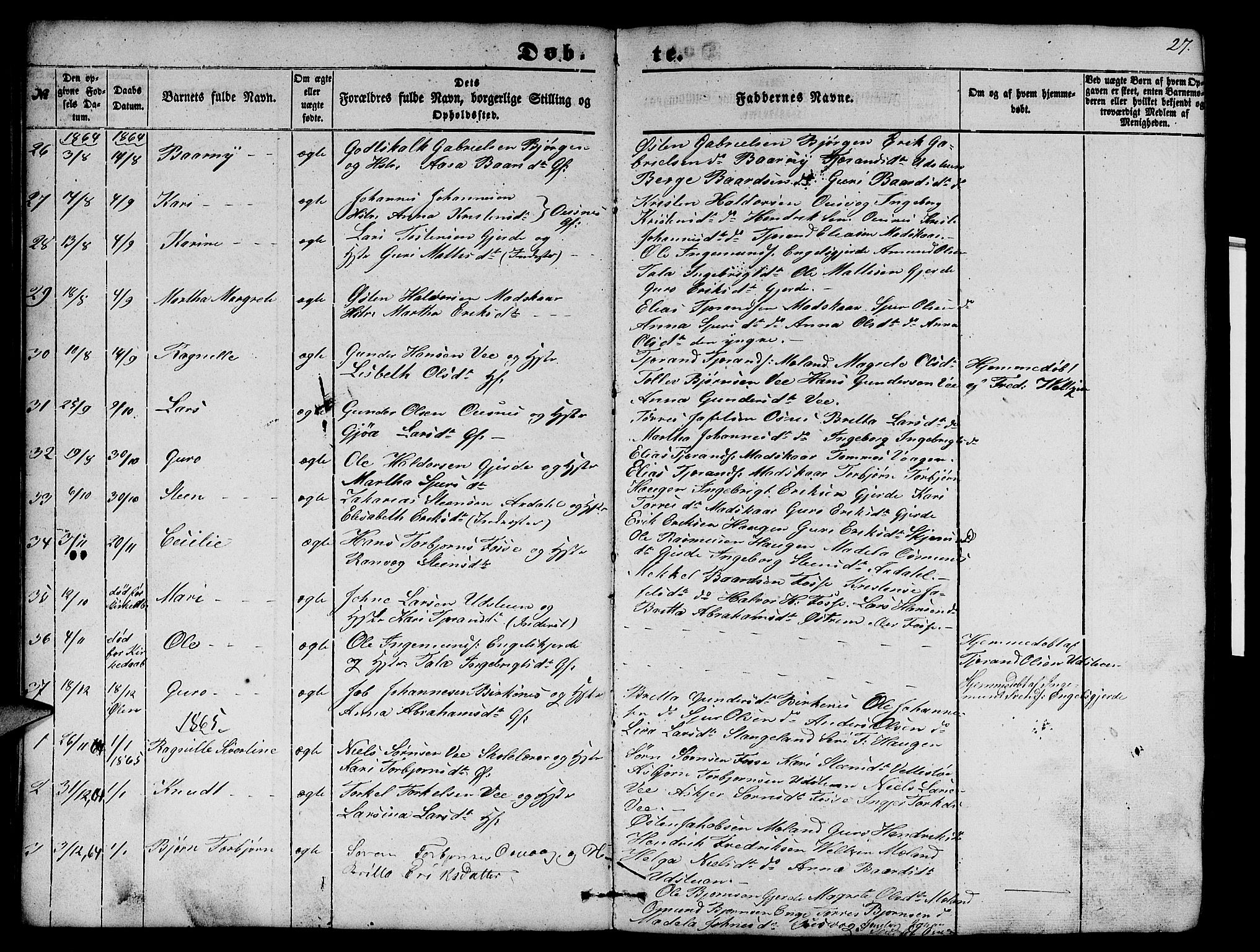 Etne sokneprestembete, SAB/A-75001/H/Hab: Parish register (copy) no. B 2, 1851-1866, p. 27