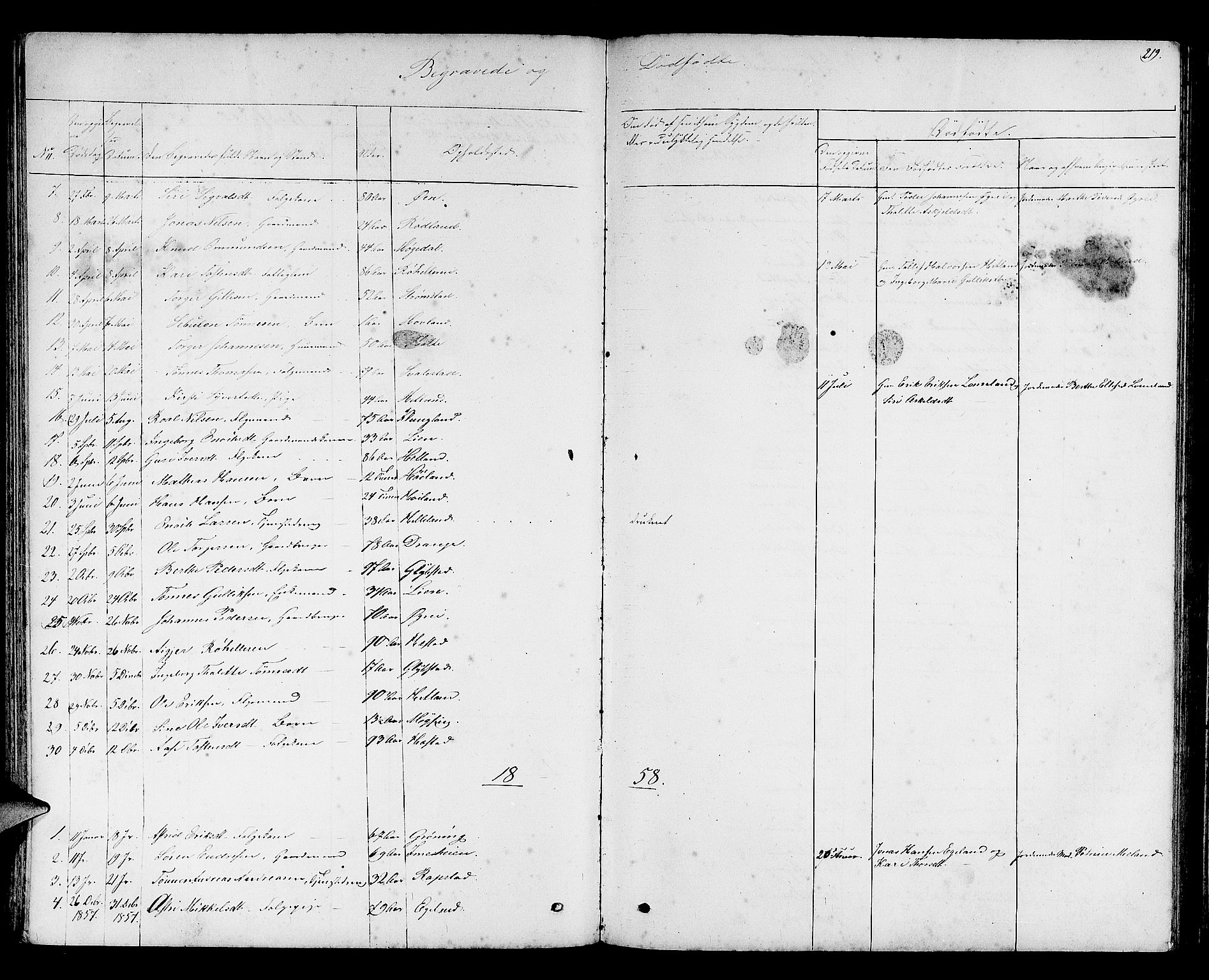 Helleland sokneprestkontor, AV/SAST-A-101810: Parish register (copy) no. B 2, 1848-1886, p. 219