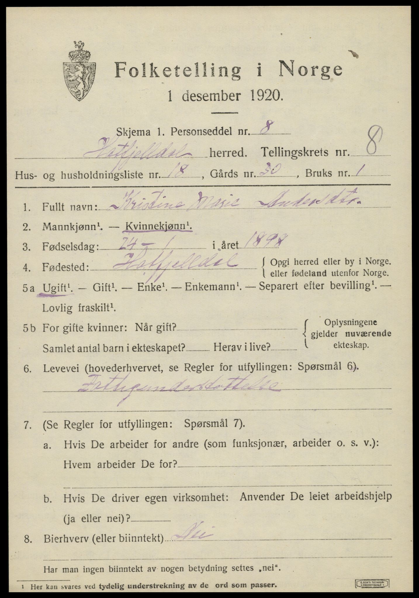 SAT, 1920 census for Hattfjelldal, 1920, p. 2144