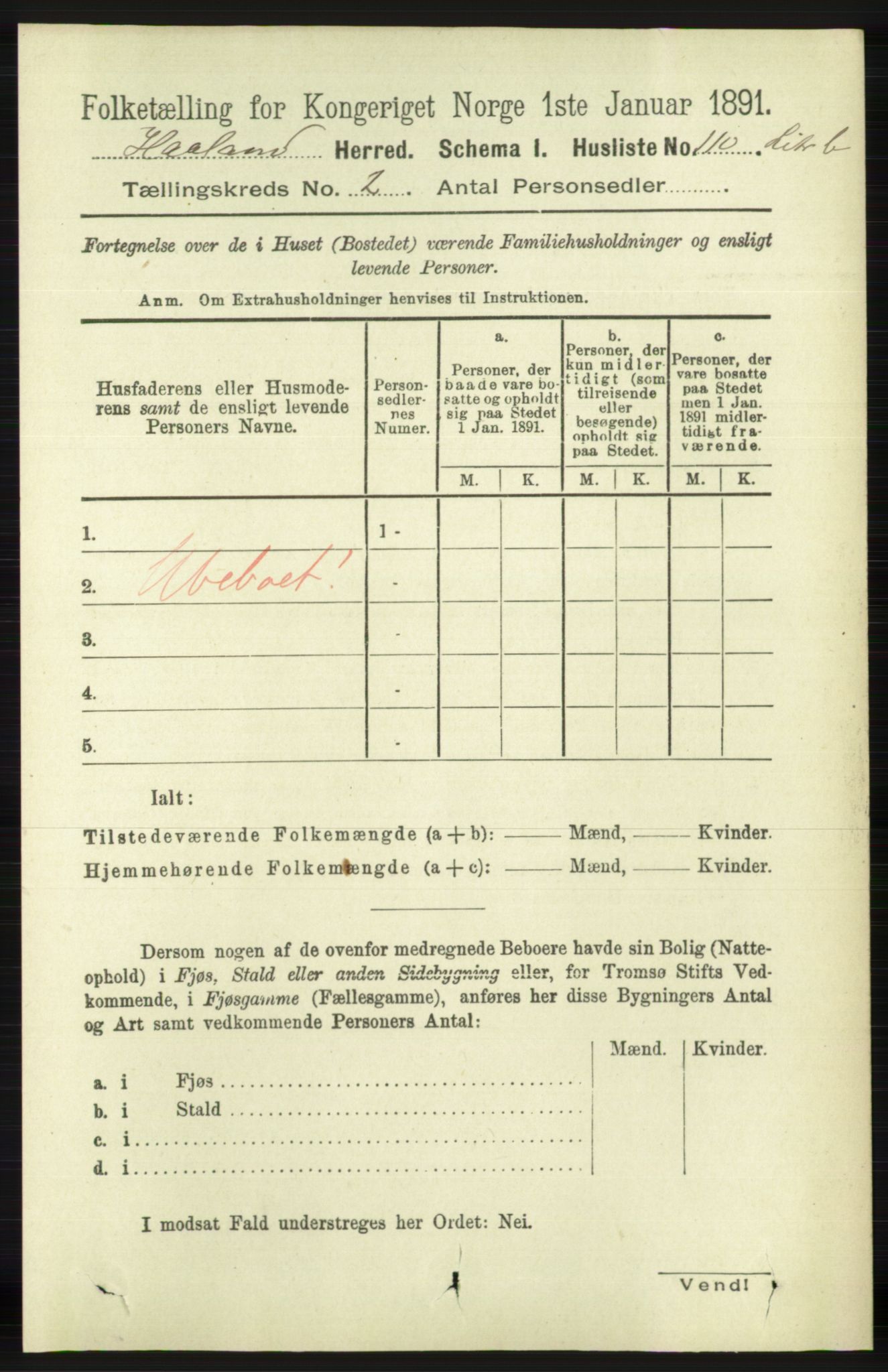 RA, 1891 census for 1124 Haaland, 1891, p. 976