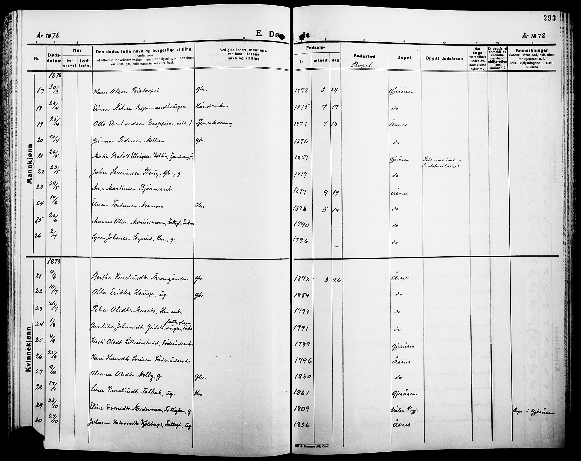 Åsnes prestekontor, AV/SAH-PREST-042/H/Ha/Haa/L0000B: Parish register (official), 1870-1889, p. 293