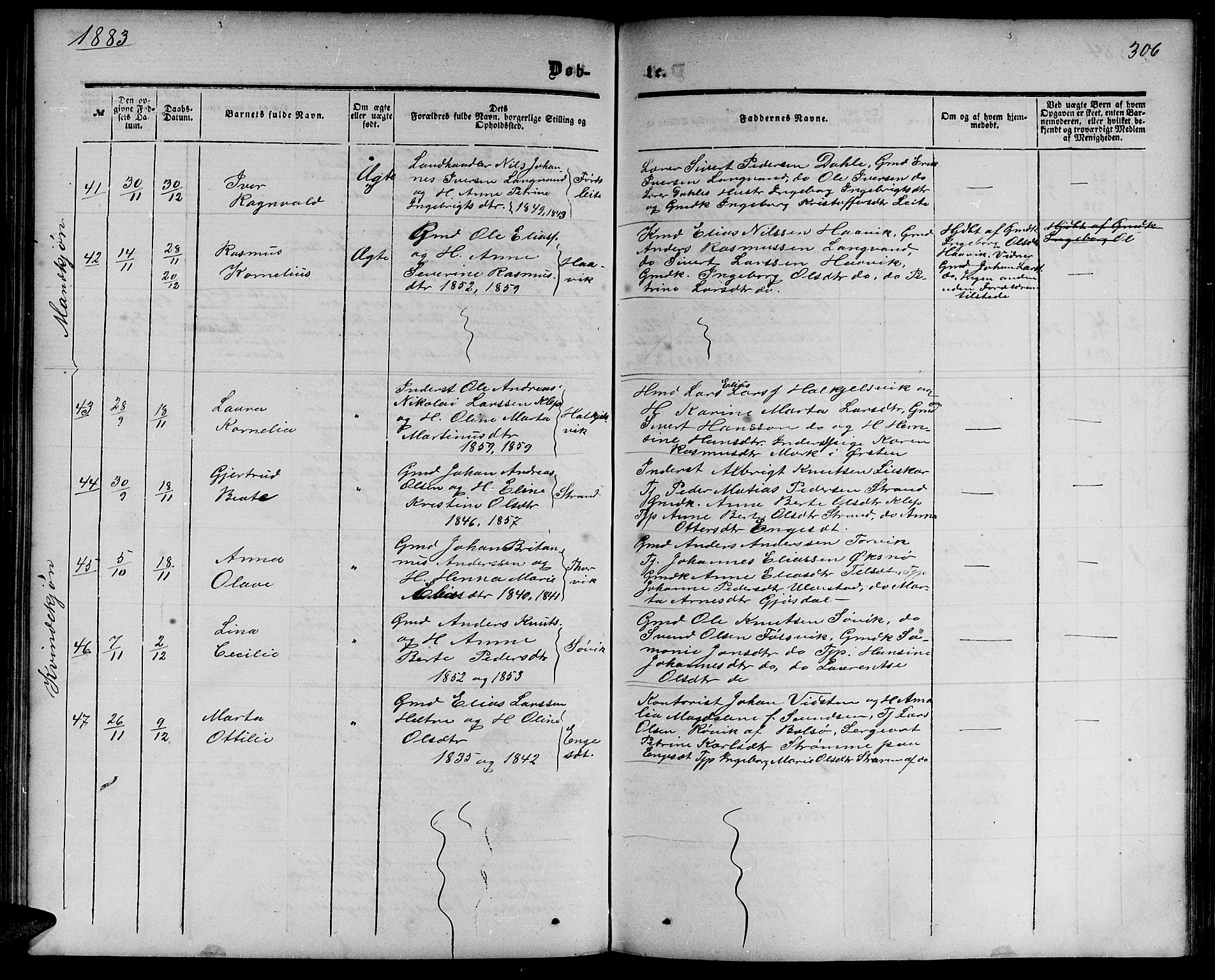 Ministerialprotokoller, klokkerbøker og fødselsregistre - Møre og Romsdal, SAT/A-1454/511/L0157: Parish register (copy) no. 511C03, 1864-1884, p. 306