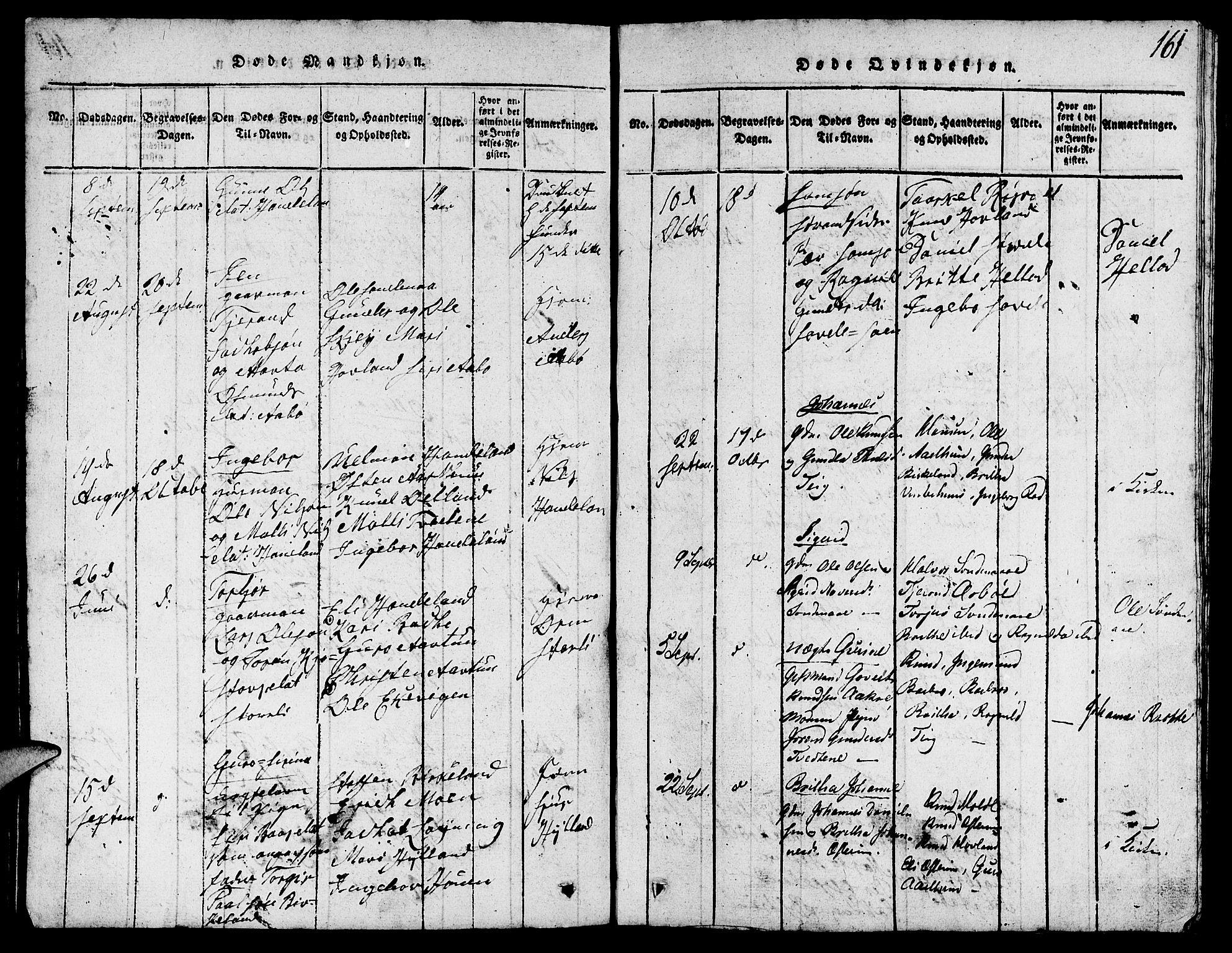 Suldal sokneprestkontor, SAST/A-101845/01/V/L0002: Parish register (copy) no. B 2, 1816-1845, p. 161