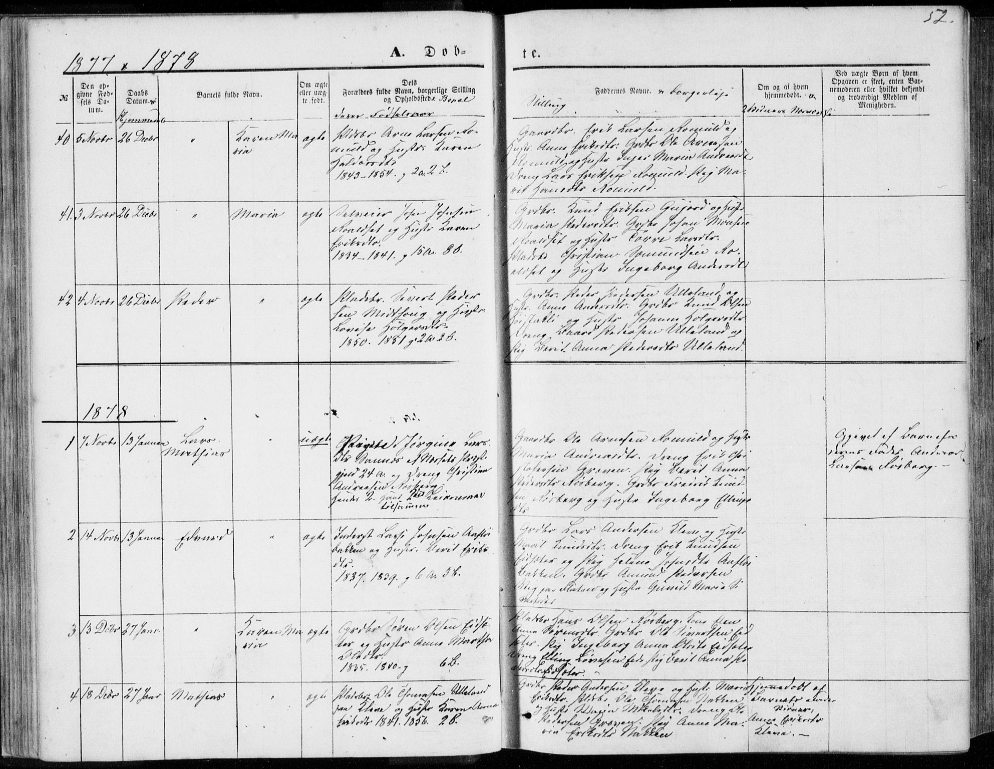 Ministerialprotokoller, klokkerbøker og fødselsregistre - Møre og Romsdal, SAT/A-1454/557/L0681: Parish register (official) no. 557A03, 1869-1886, p. 52