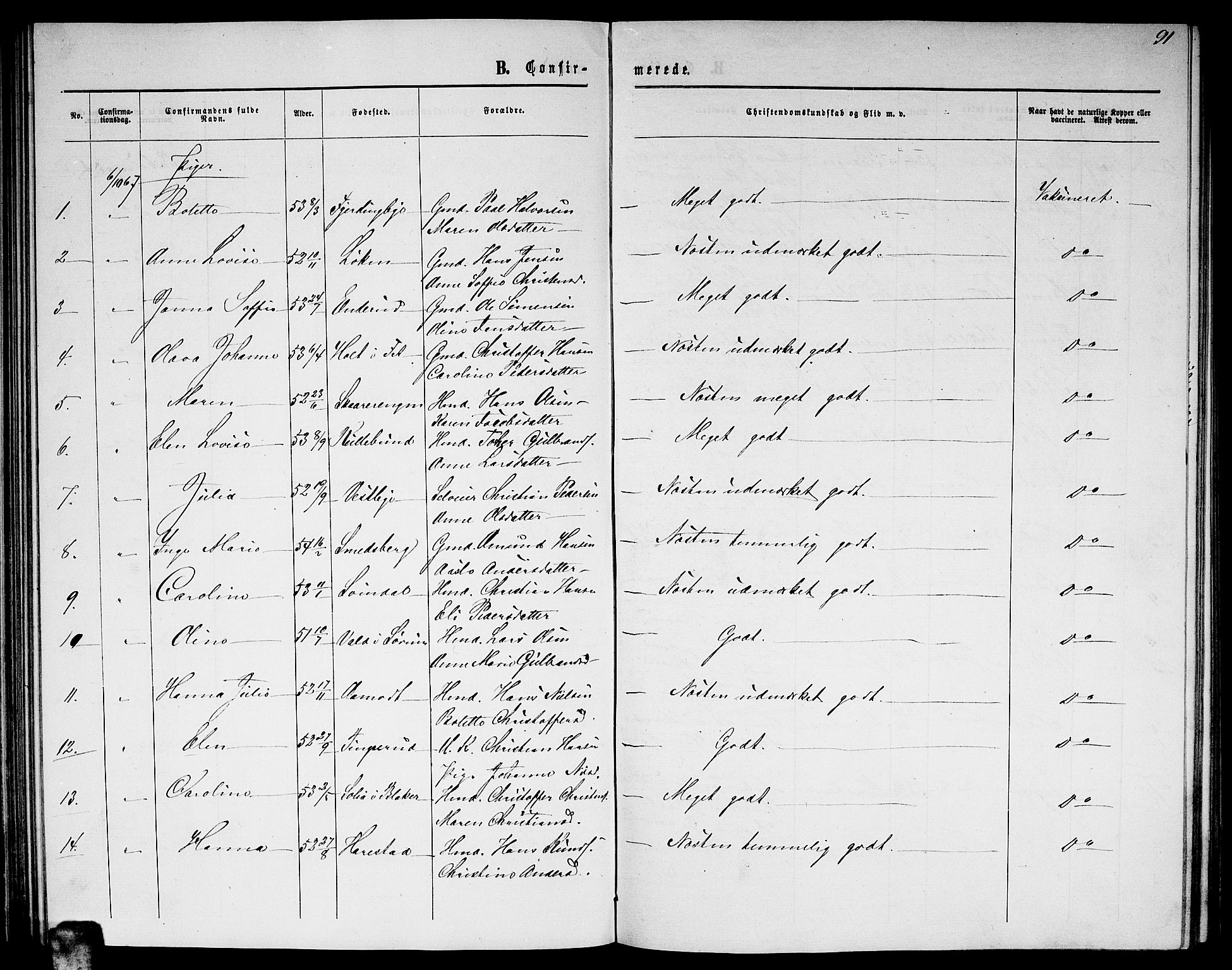 Fet prestekontor Kirkebøker, AV/SAO-A-10370a/G/Ga/L0003: Parish register (copy) no. I 3, 1860-1867, p. 91