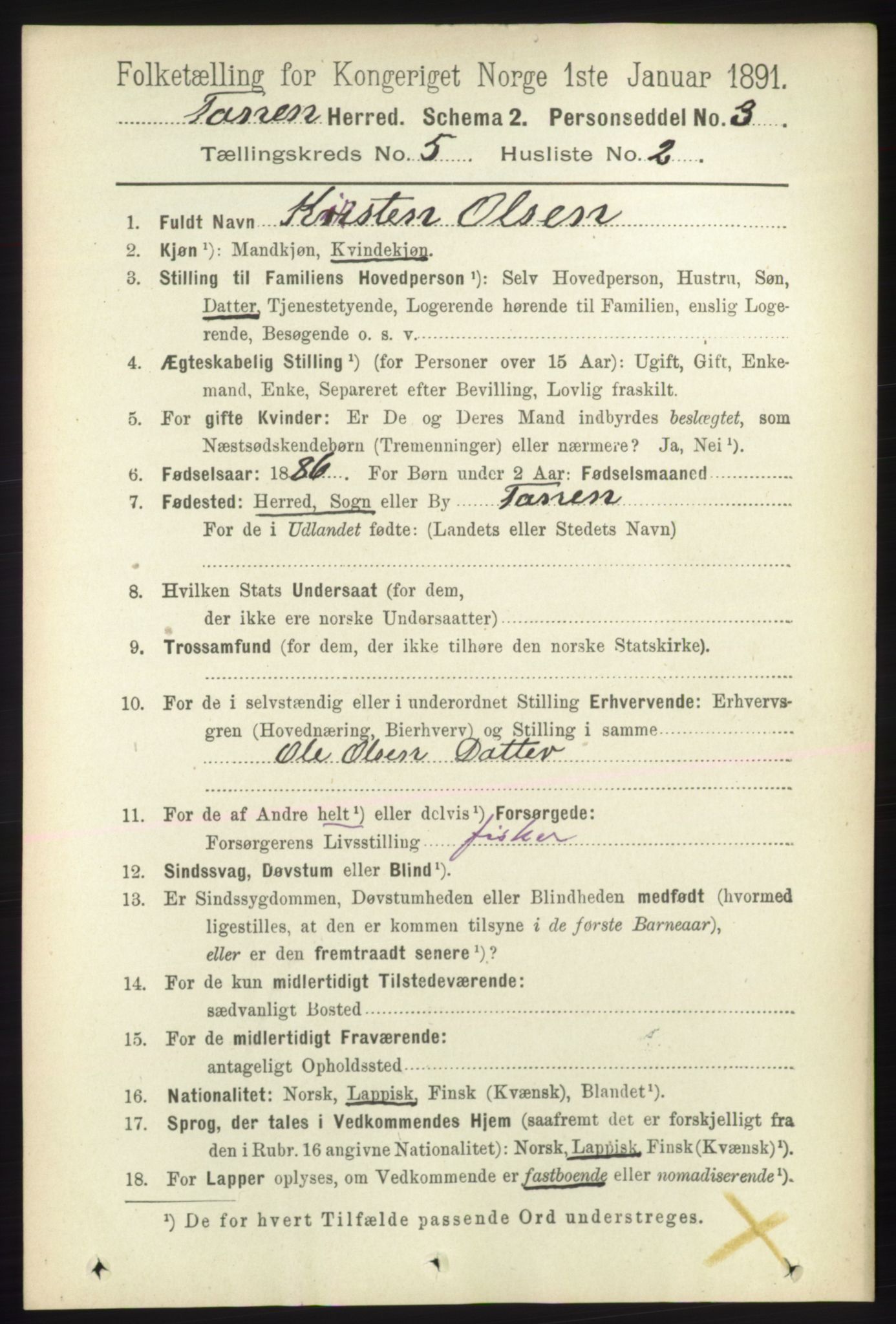 RA, 1891 census for 2025 Tana, 1891, p. 2004