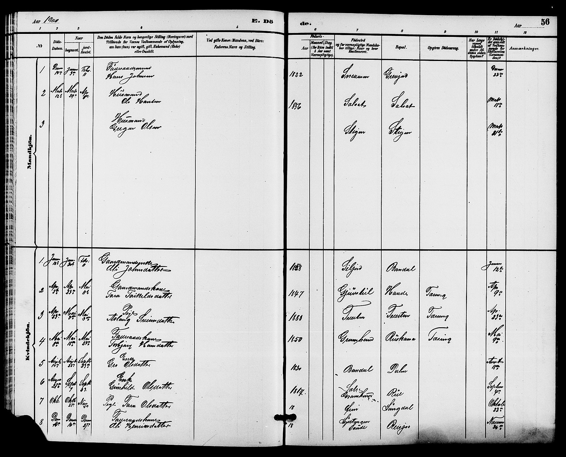 Hjartdal kirkebøker, SAKO/A-270/G/Gc/L0003: Parish register (copy) no. III 3, 1890-1907, p. 56