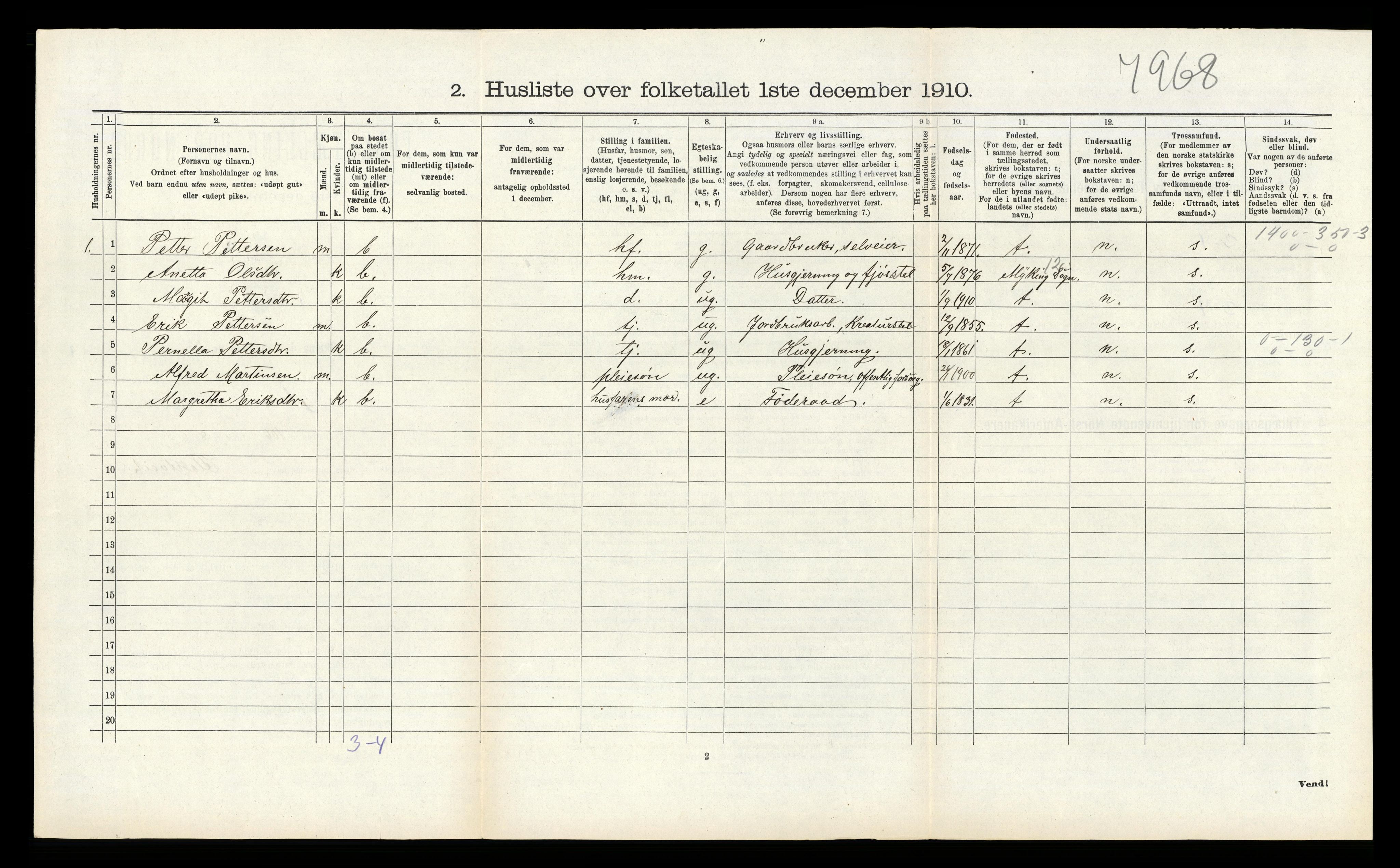 RA, 1910 census for Åsane, 1910, p. 312