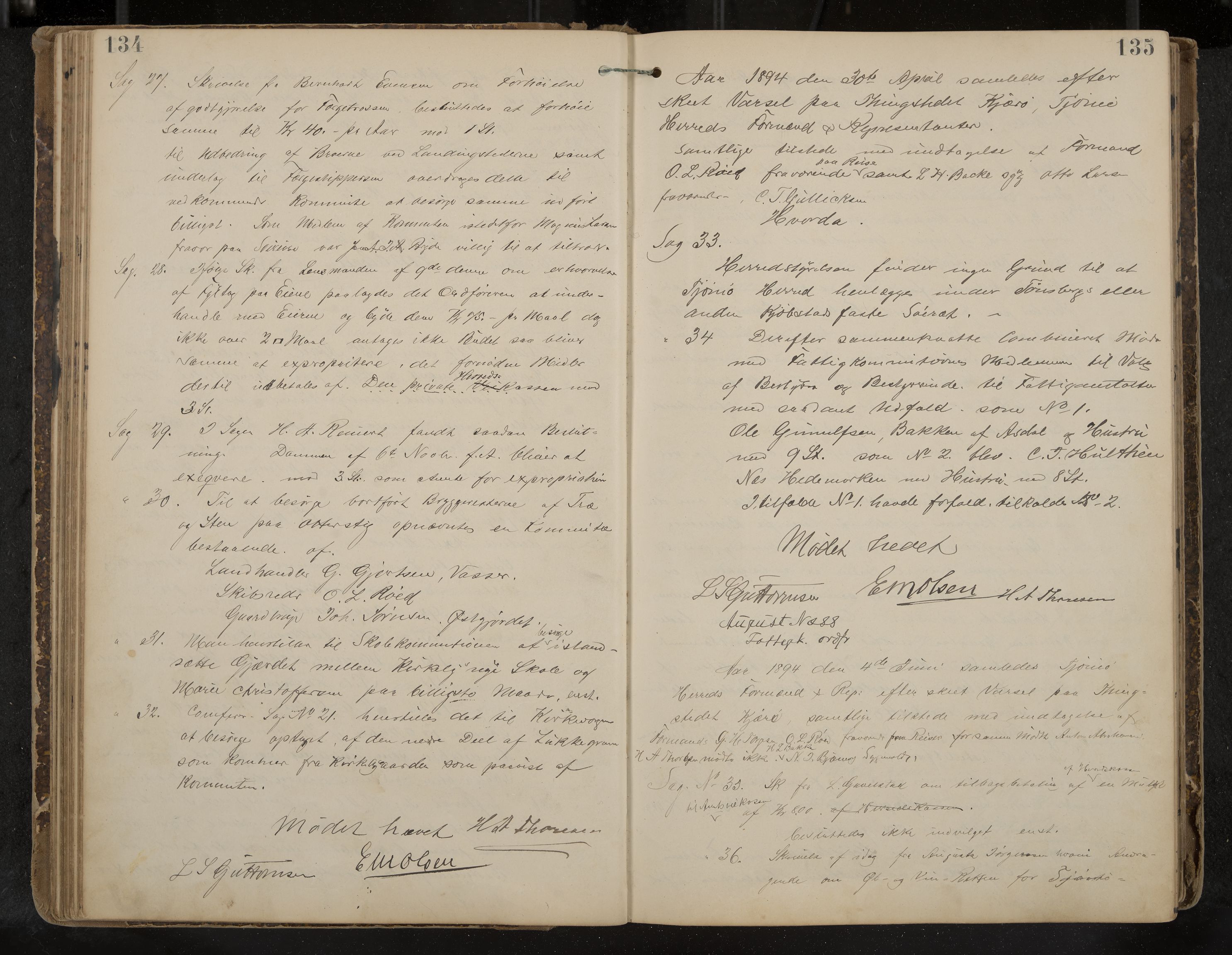 Tjøme formannskap og sentraladministrasjon, IKAK/0723021-1/A/L0003: Møtebok, 1886-1915, p. 134-135