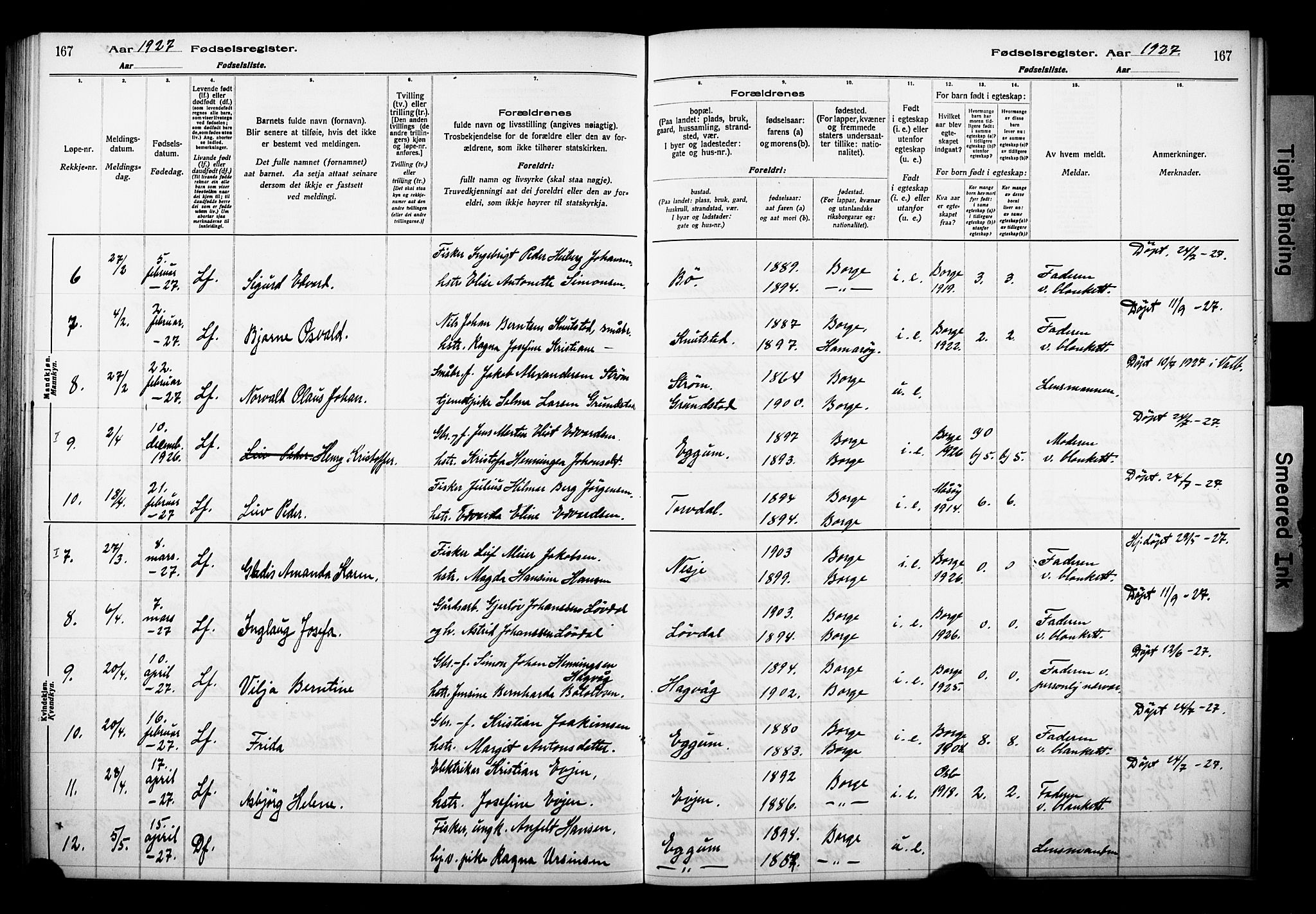 Ministerialprotokoller, klokkerbøker og fødselsregistre - Nordland, SAT/A-1459/880/L1145: Birth register no. 880.II.4.1, 1916-1929, p. 167