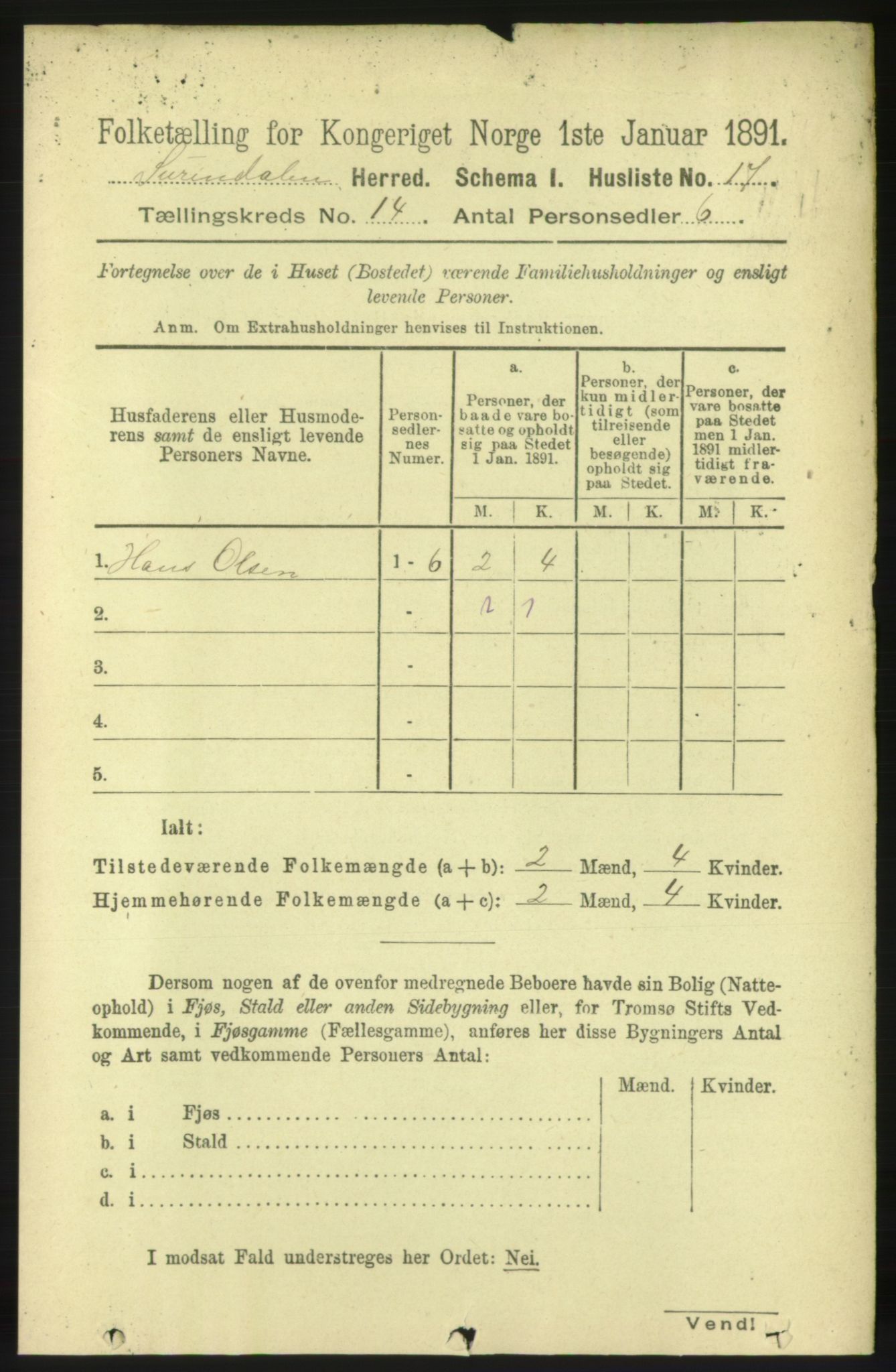 RA, 1891 census for 1566 Surnadal, 1891, p. 3498