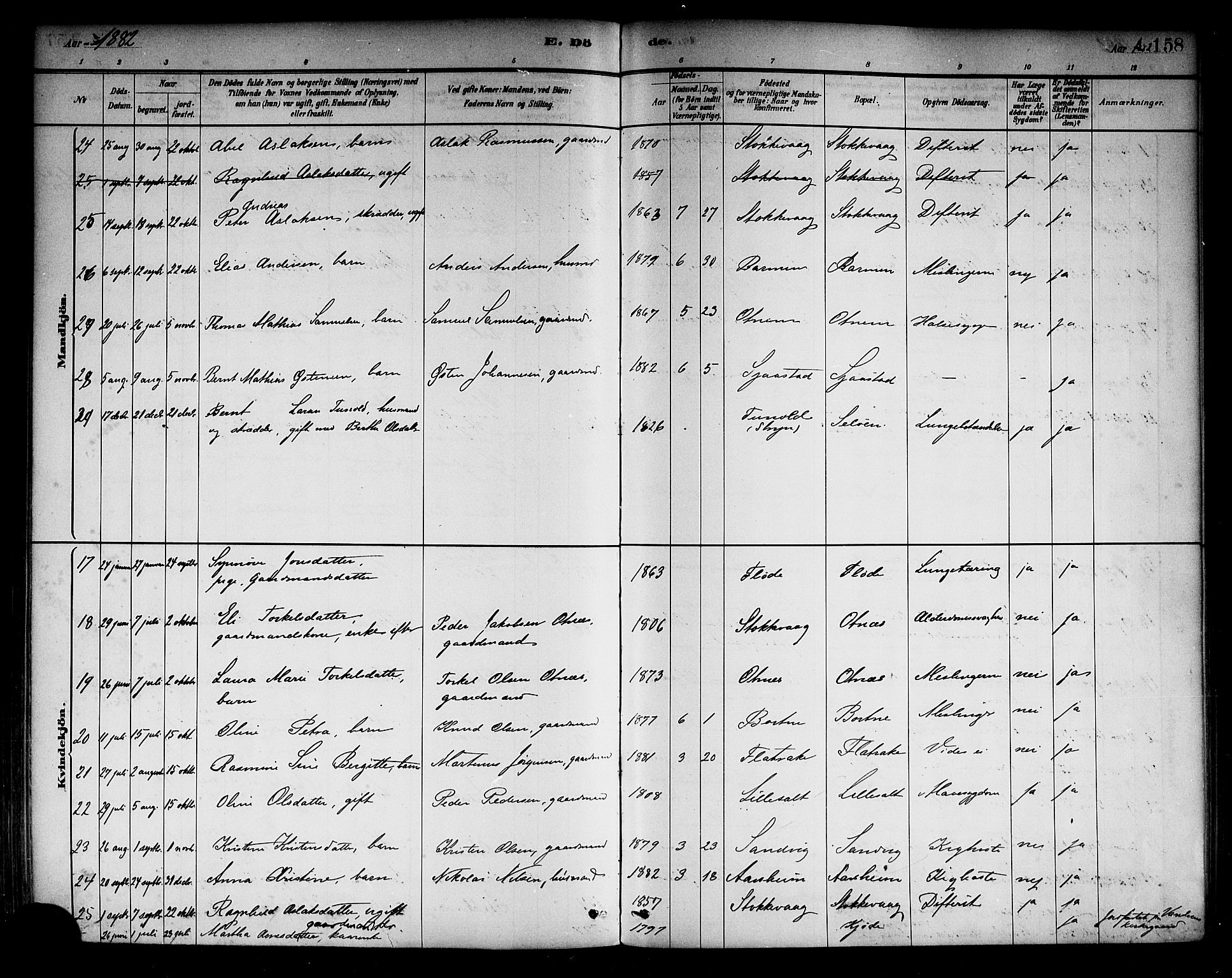 Selje sokneprestembete, AV/SAB-A-99938/H/Ha/Haa/Haab: Parish register (official) no. B 1, 1881-1890, p. 158