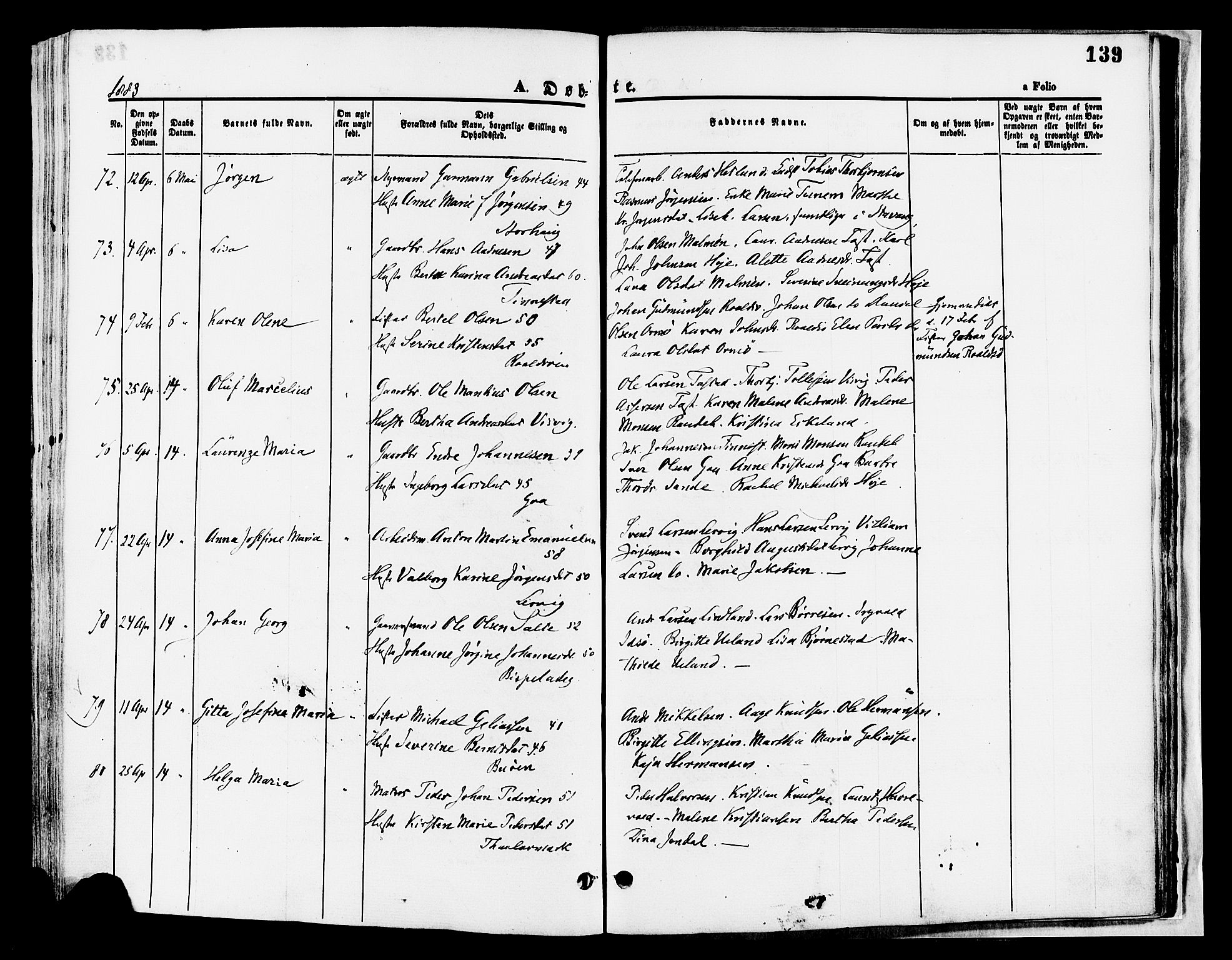 Hetland sokneprestkontor, AV/SAST-A-101826/30/30BA/L0008: Parish register (official) no. A 8, 1877-1884, p. 139