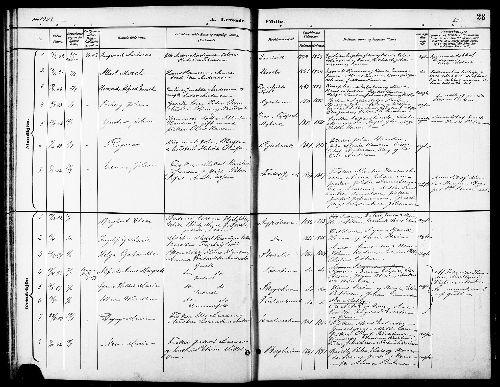 Tranøy sokneprestkontor, SATØ/S-1313/I/Ia/Iab/L0014klokker: Parish register (copy) no. 14, 1896-1918, p. 23